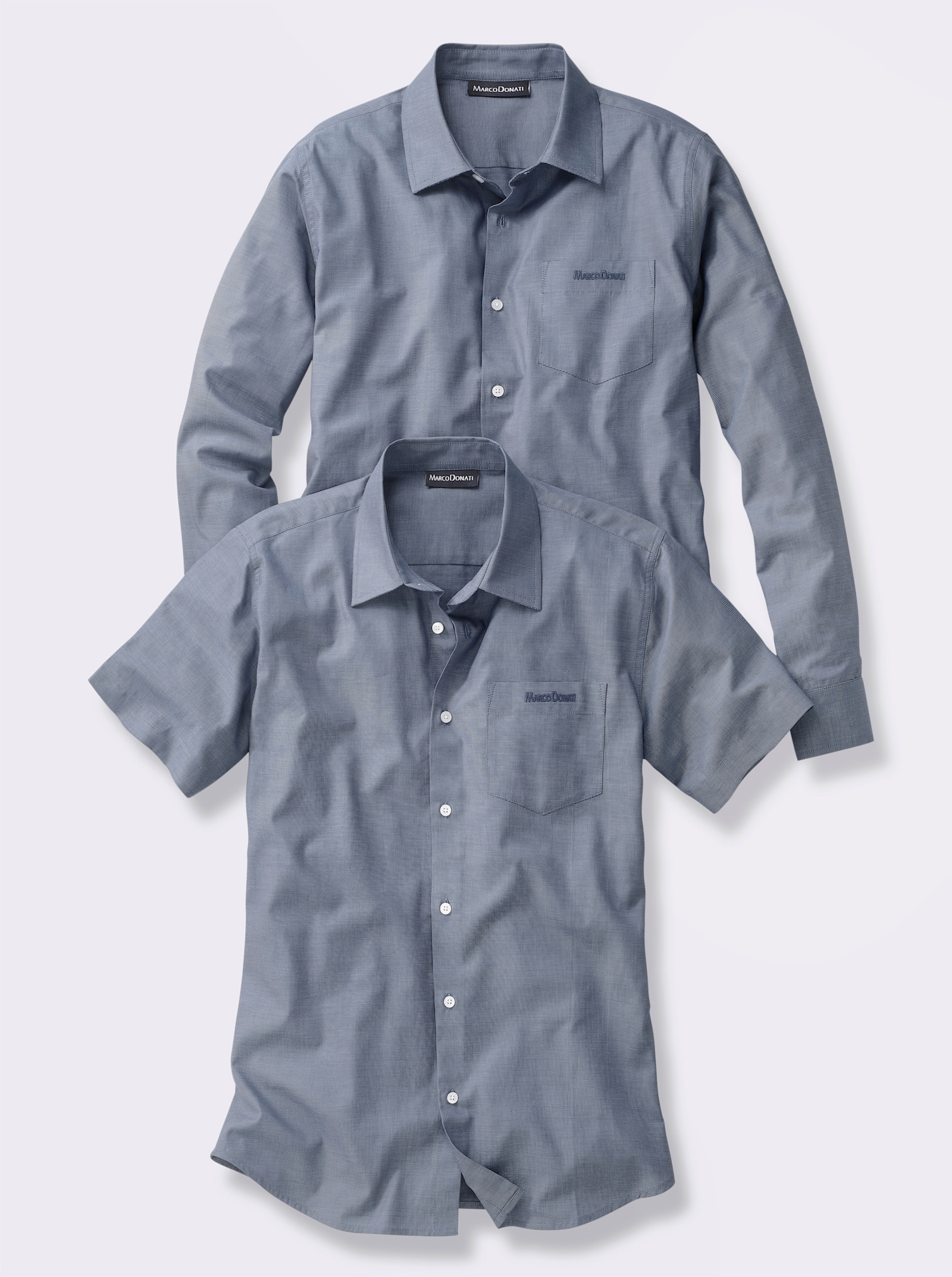 Marco Donati Langarmhemd , fleckgeschützt - rauchblau-meliert
