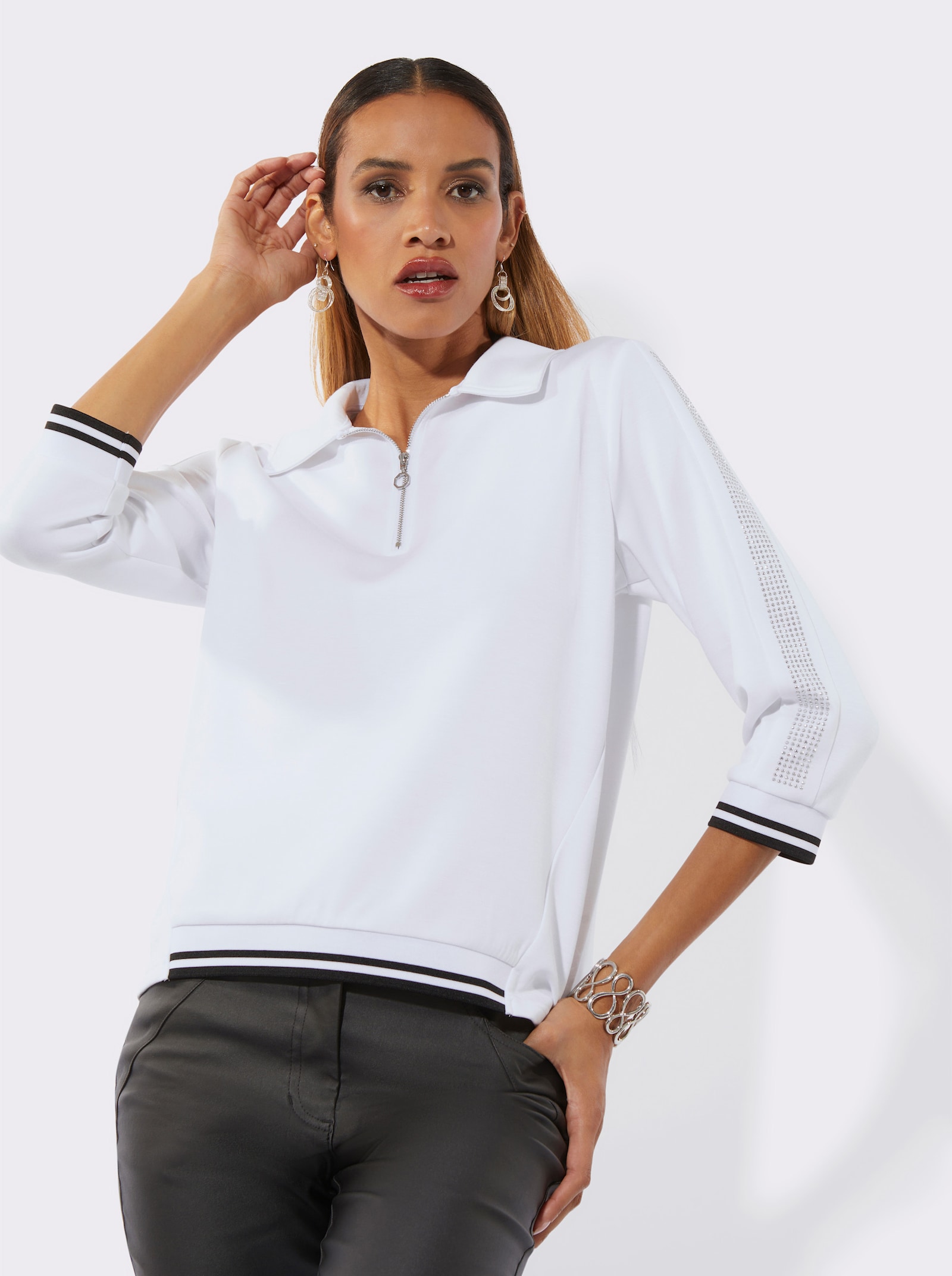Poloshirt met lange mouwen en modal (TENCEL) - wit