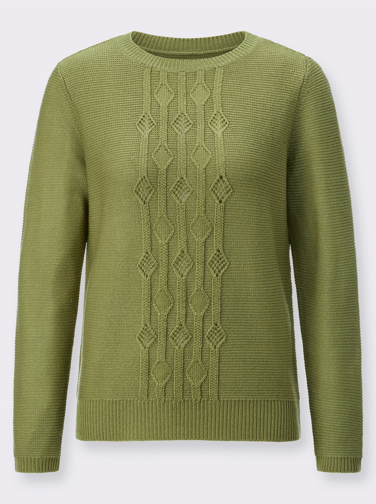Rundhalspullover mit Strickmuster - schilf