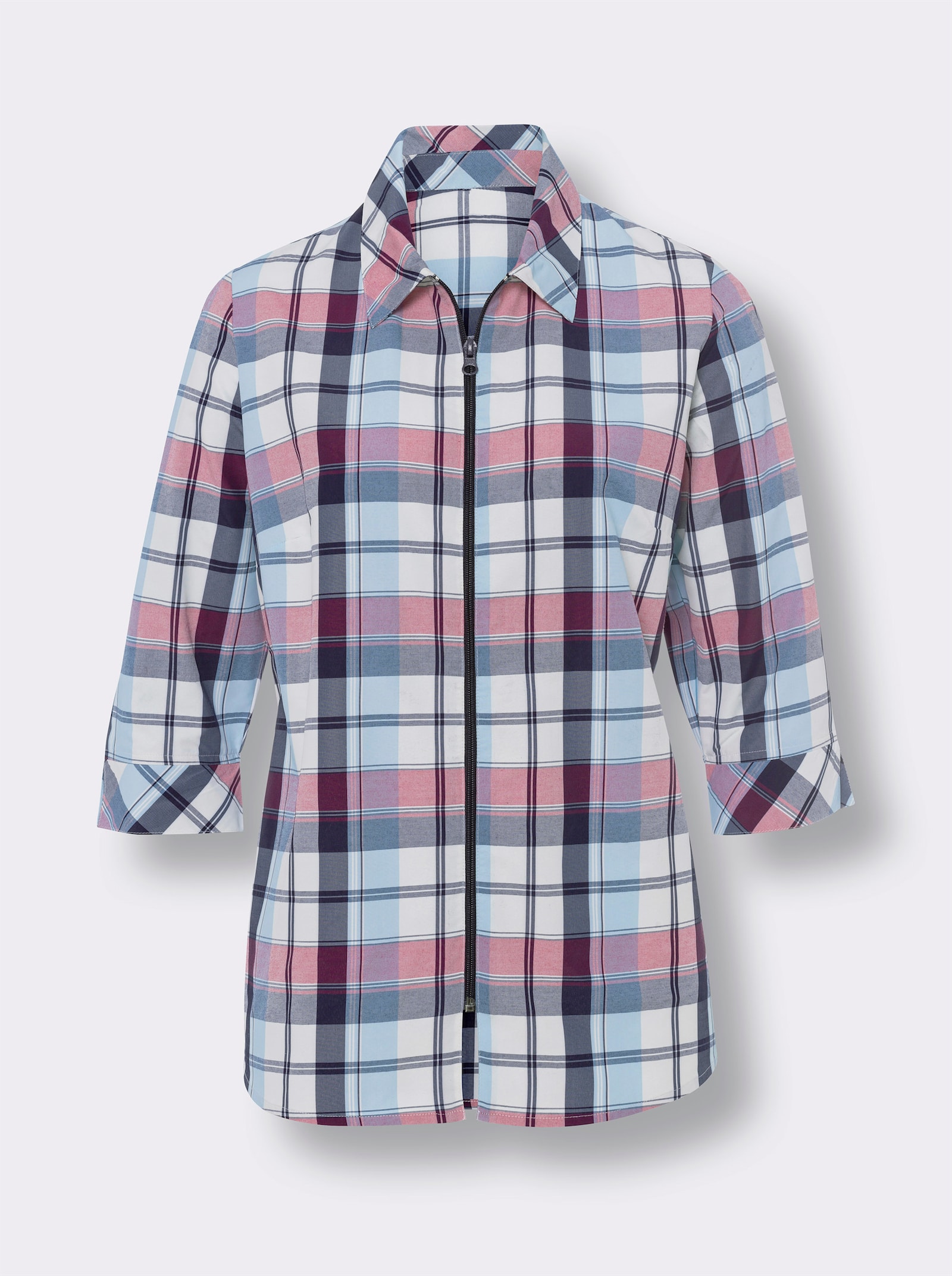 Karobluse mit Reißverschluss - fuchsia-marine-kariert
