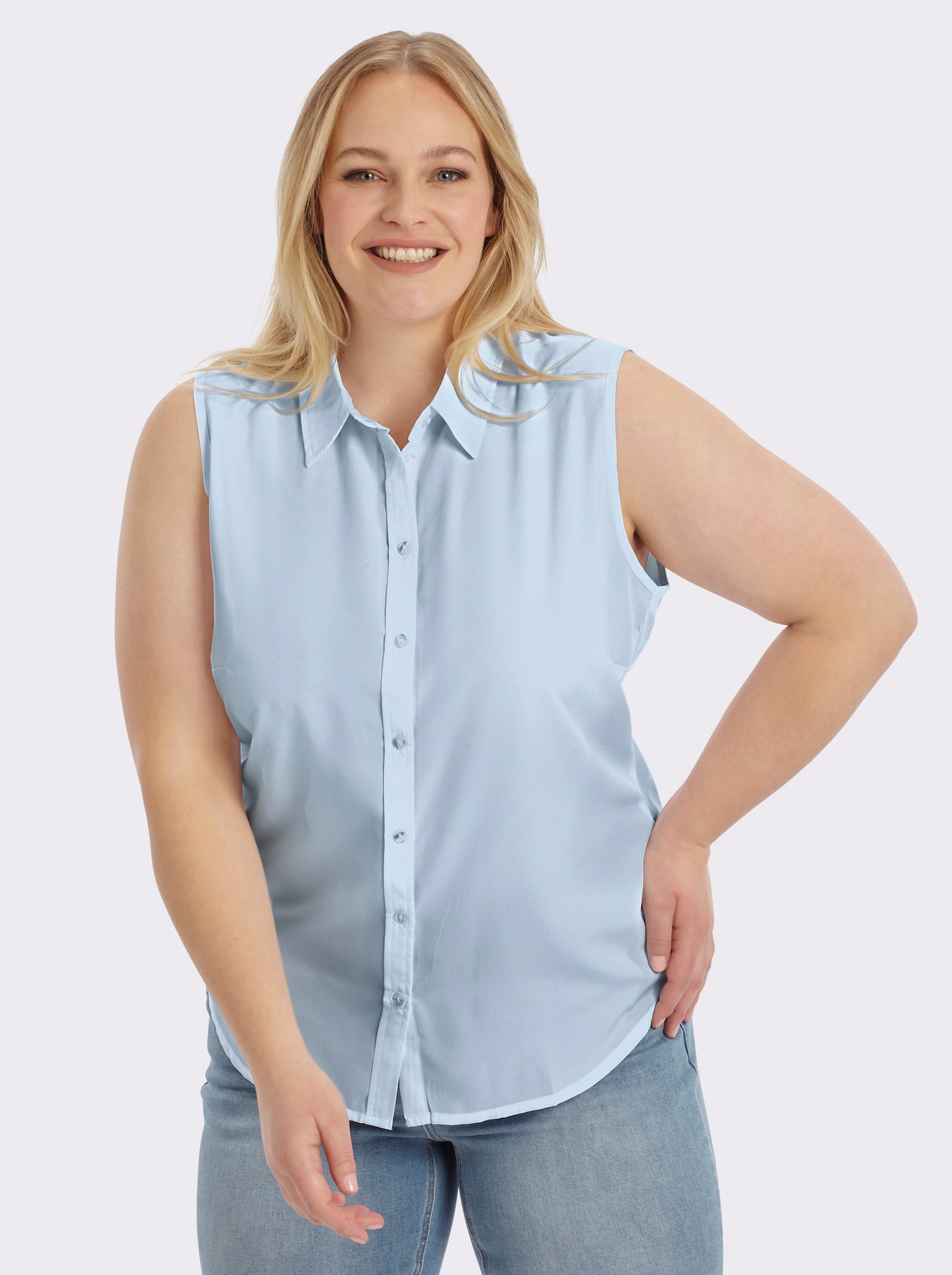 Ärmellose Bluse mit Hemdkragen - hellblau