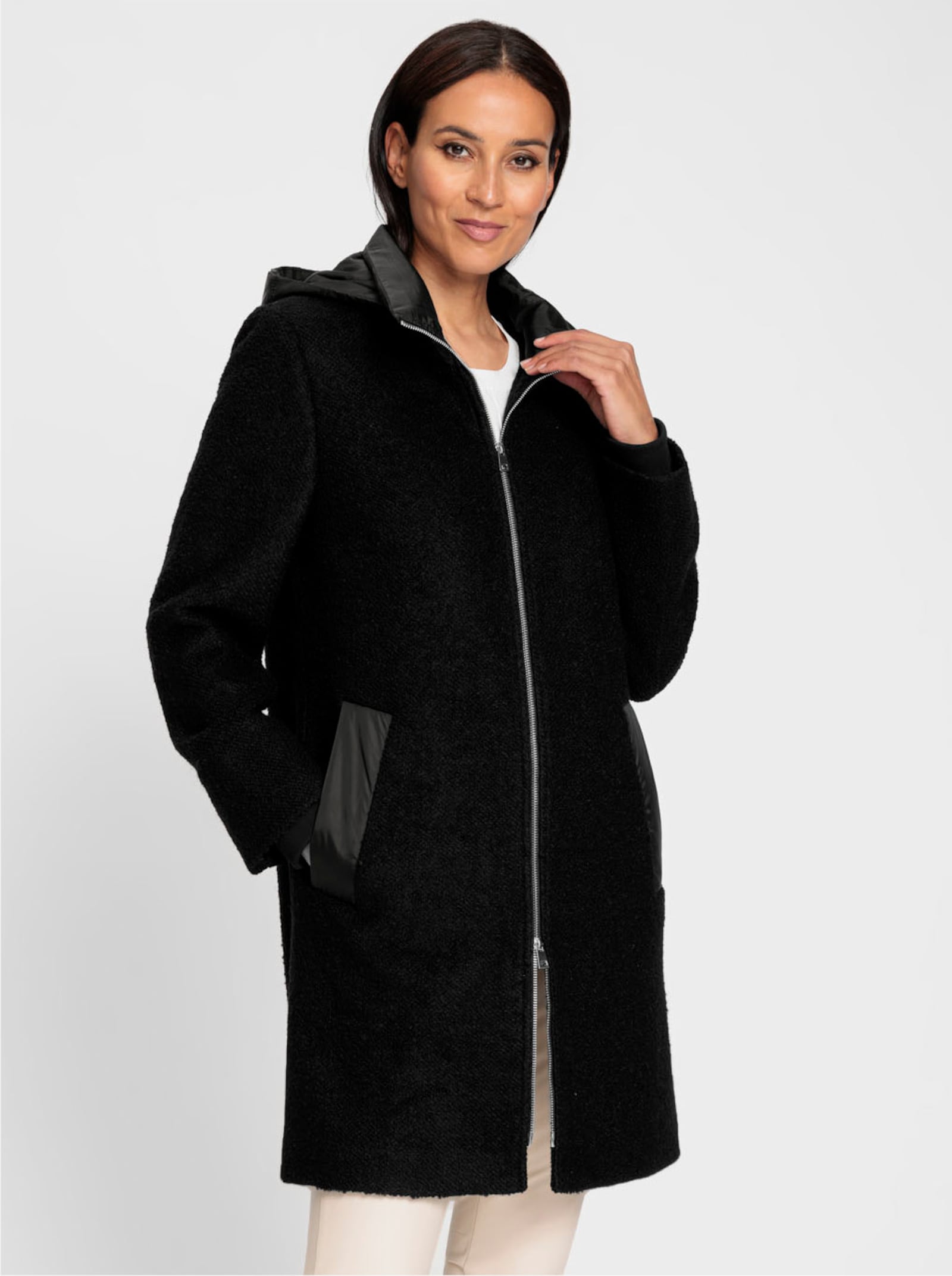 heine Wollmantel mit gesteppten Taschen - schwarz