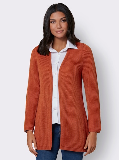 Strickjacke mit gerippten Abschlüssen - rostrot