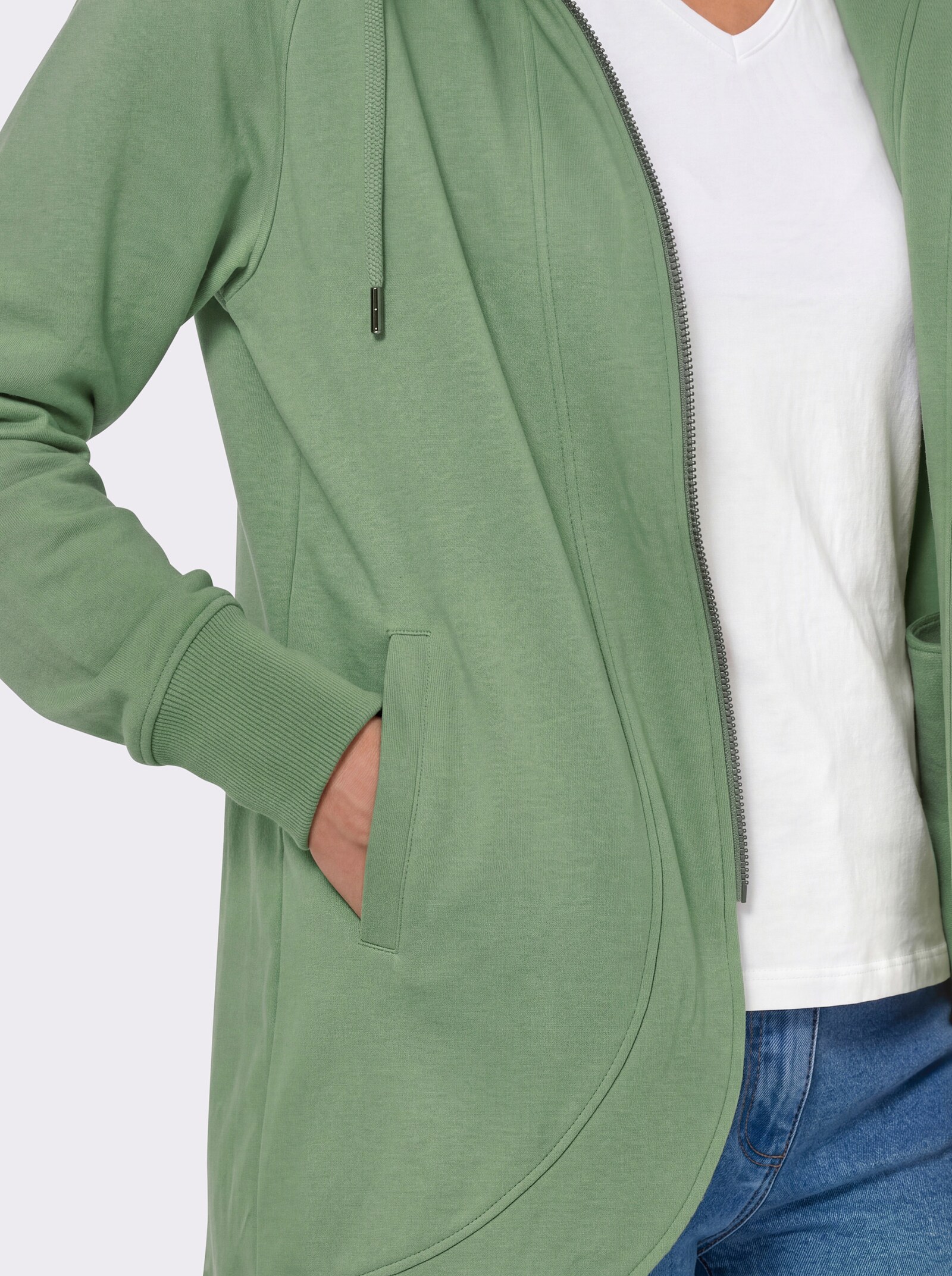 Sweatjacke mit Leistentaschen - eucalyptus