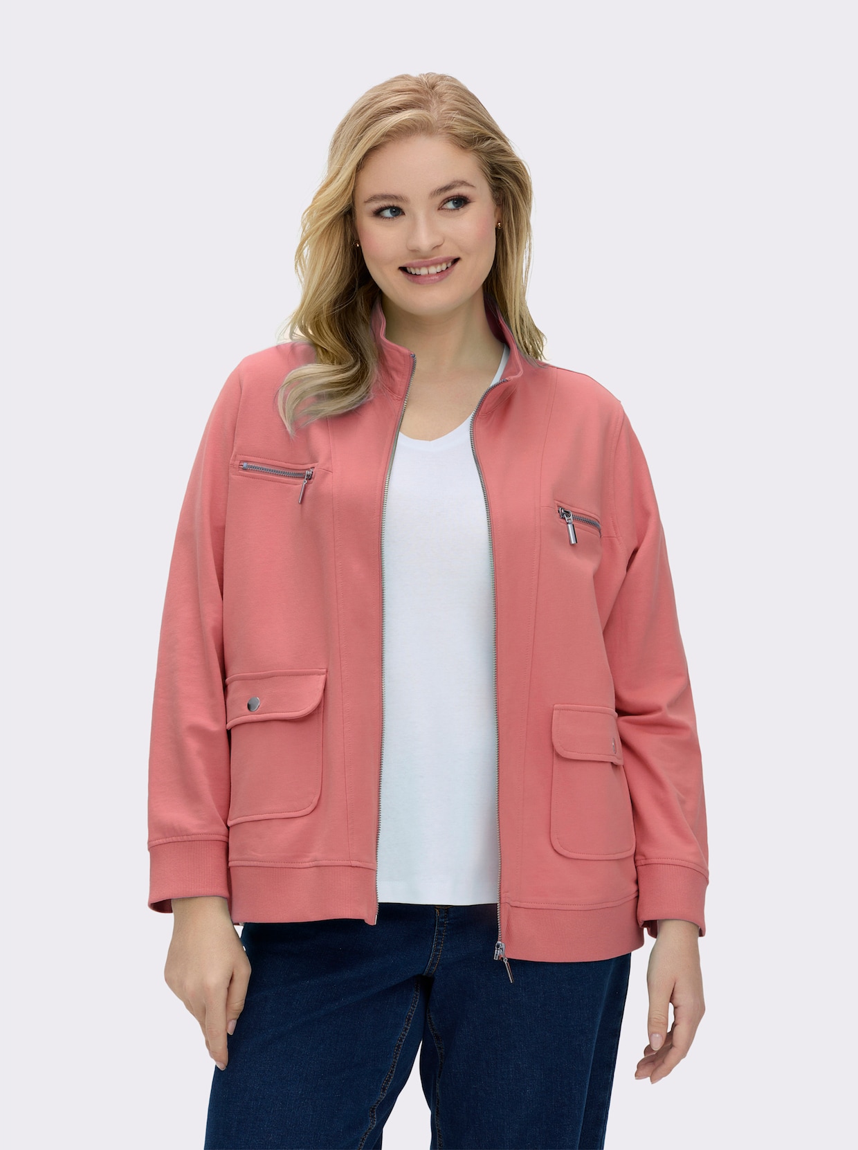 Shirtjacke aus reiner Baumwolle - lachsrot