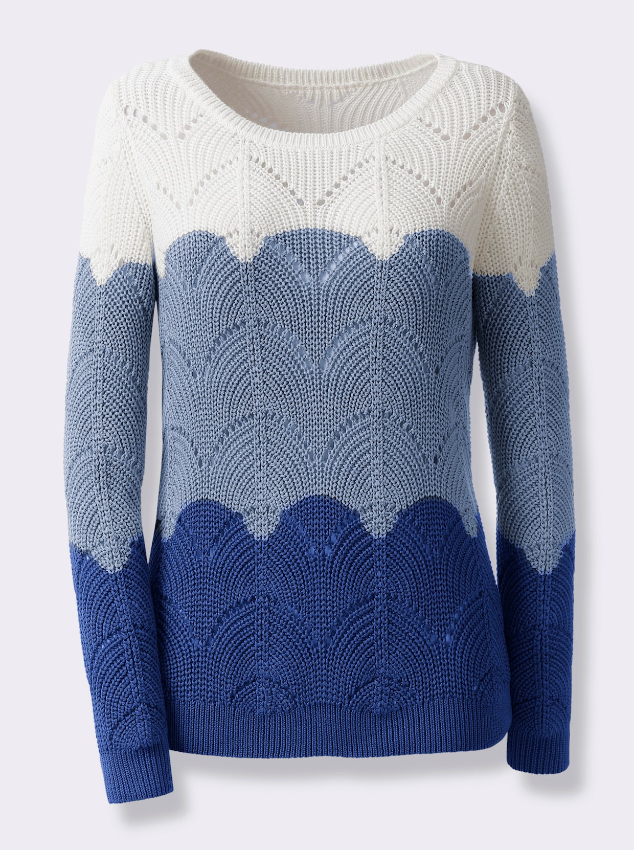 Pullover - royalblau-ecru-gemustert