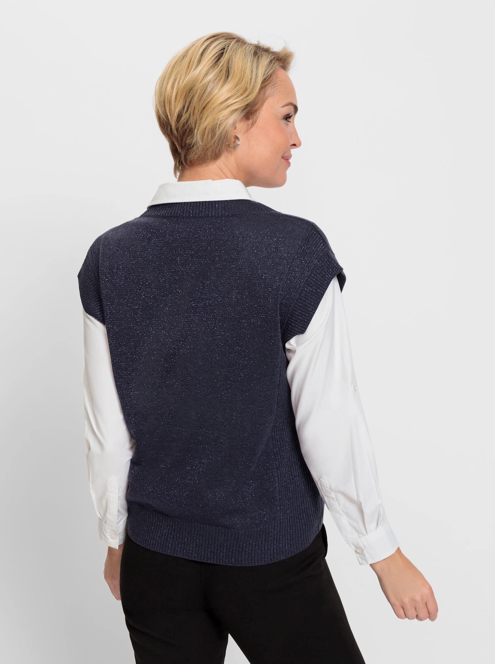 Pullunder mit Zierperlen - marine-meliert