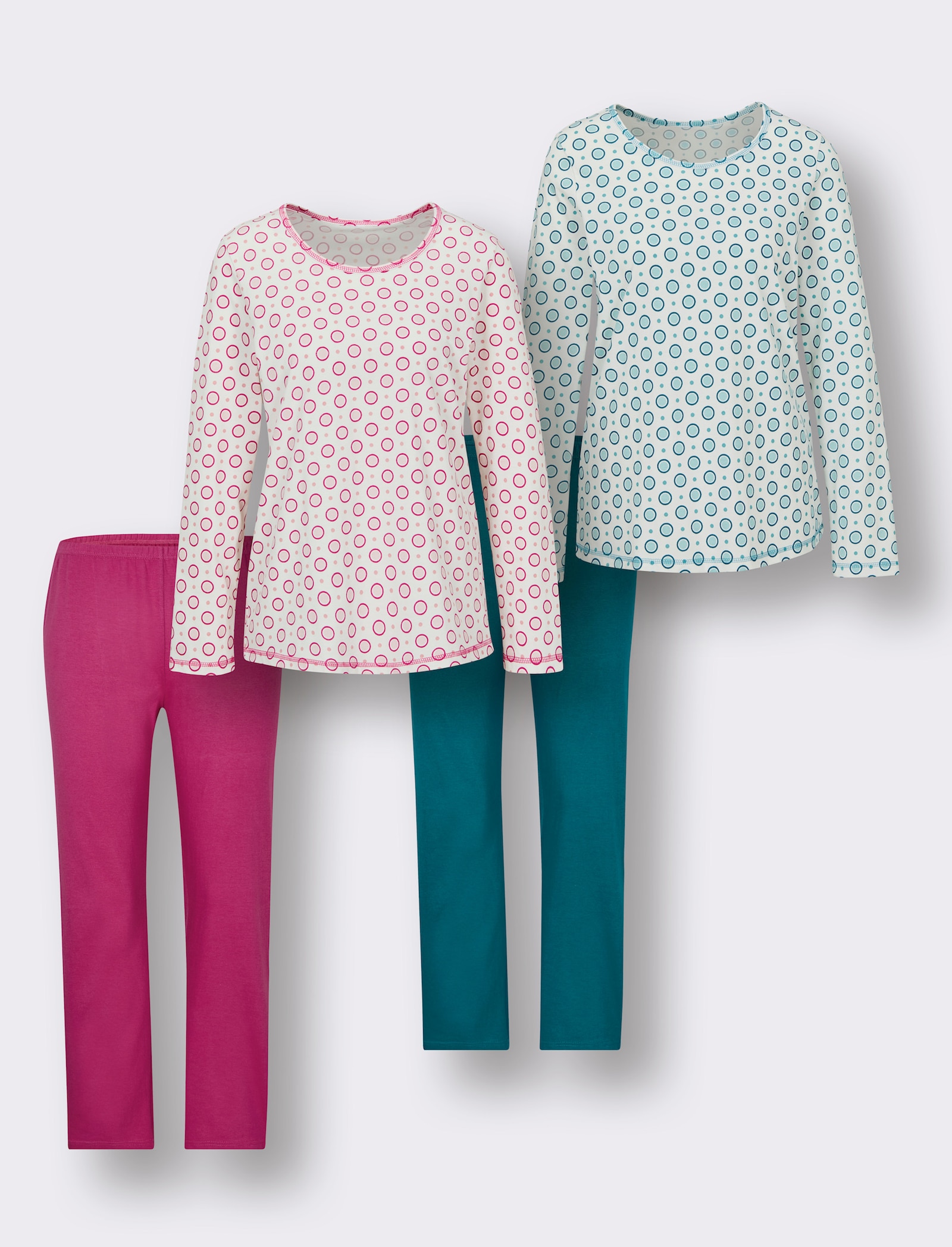 wäschepur Schlafanzüge mit Punkte-Dessin - ecru-fuchsia + ecru-aquapetrol