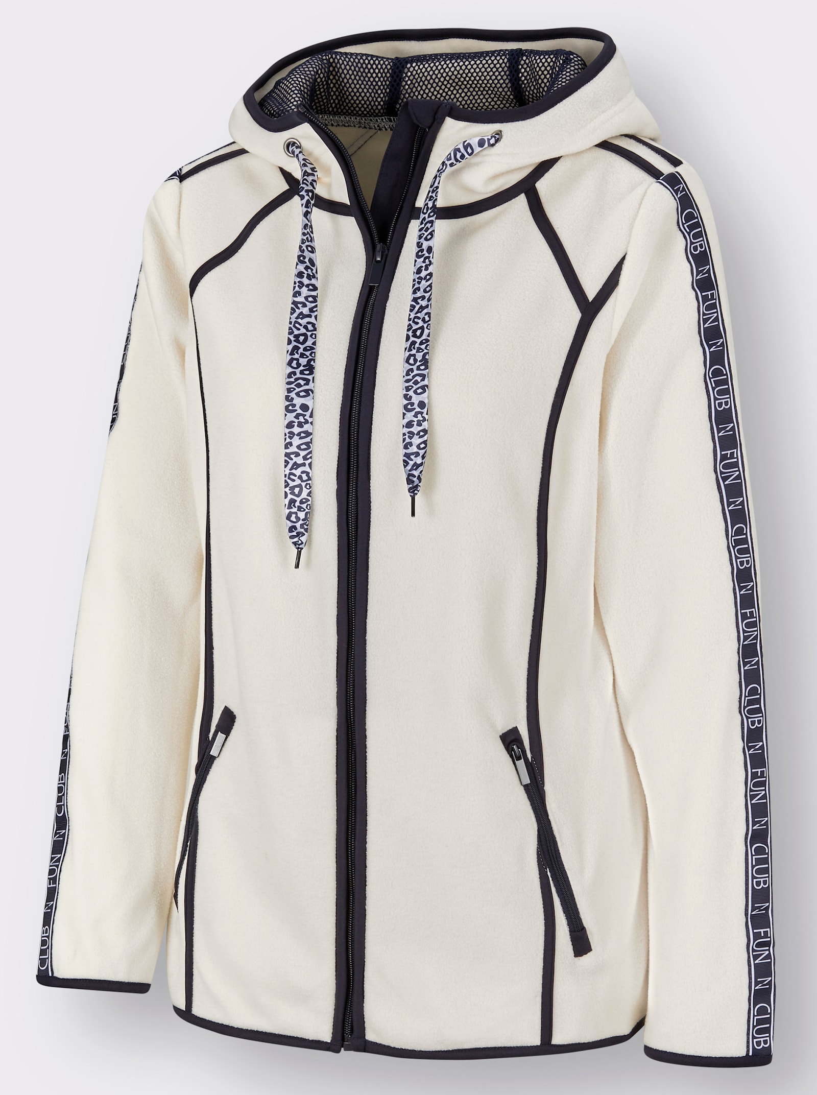 Fleecejacke mit kontrastfarbiger Paspelierung - ecru-marine