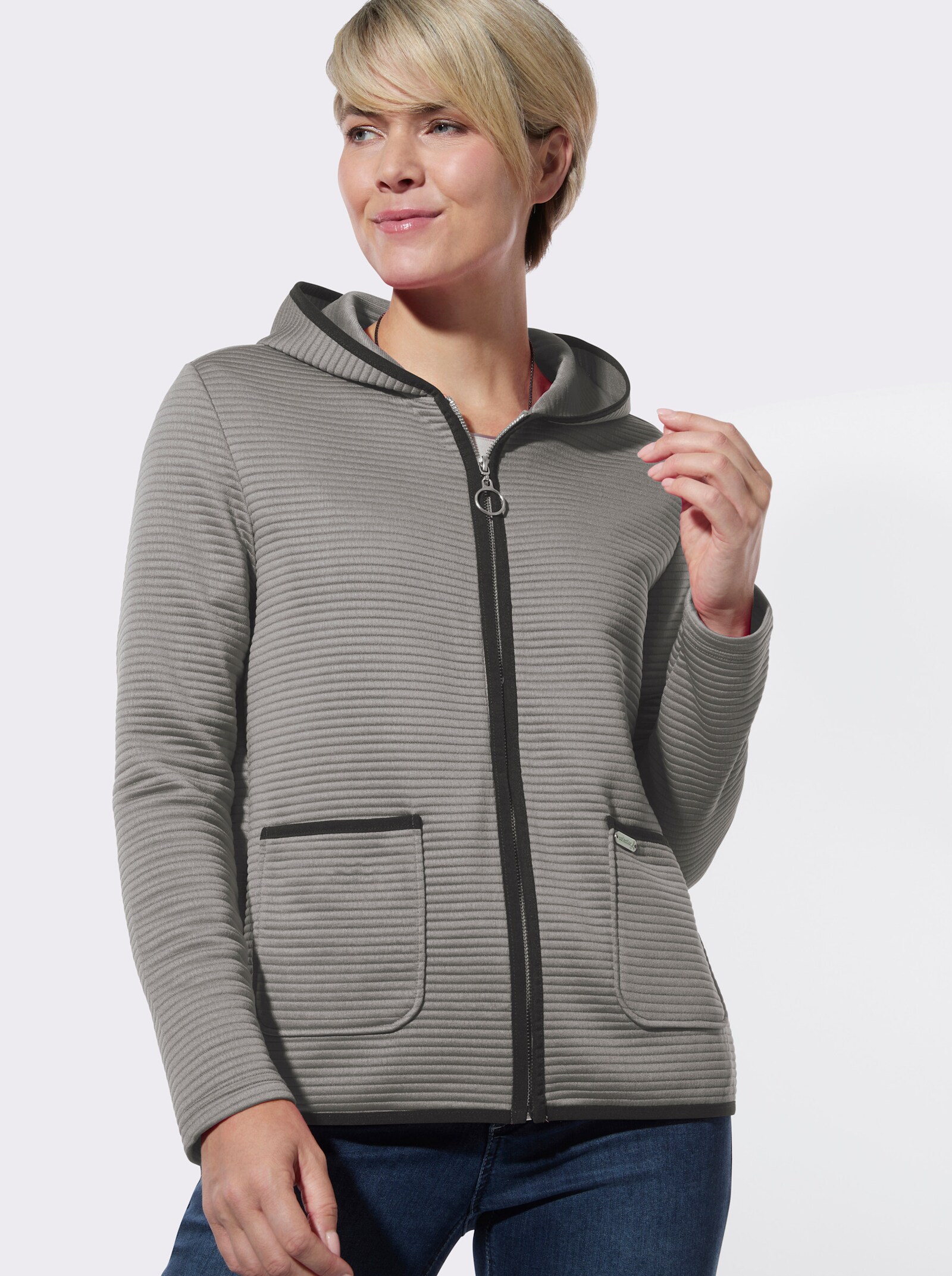Shirtblazer mit Kapuze - steingrau