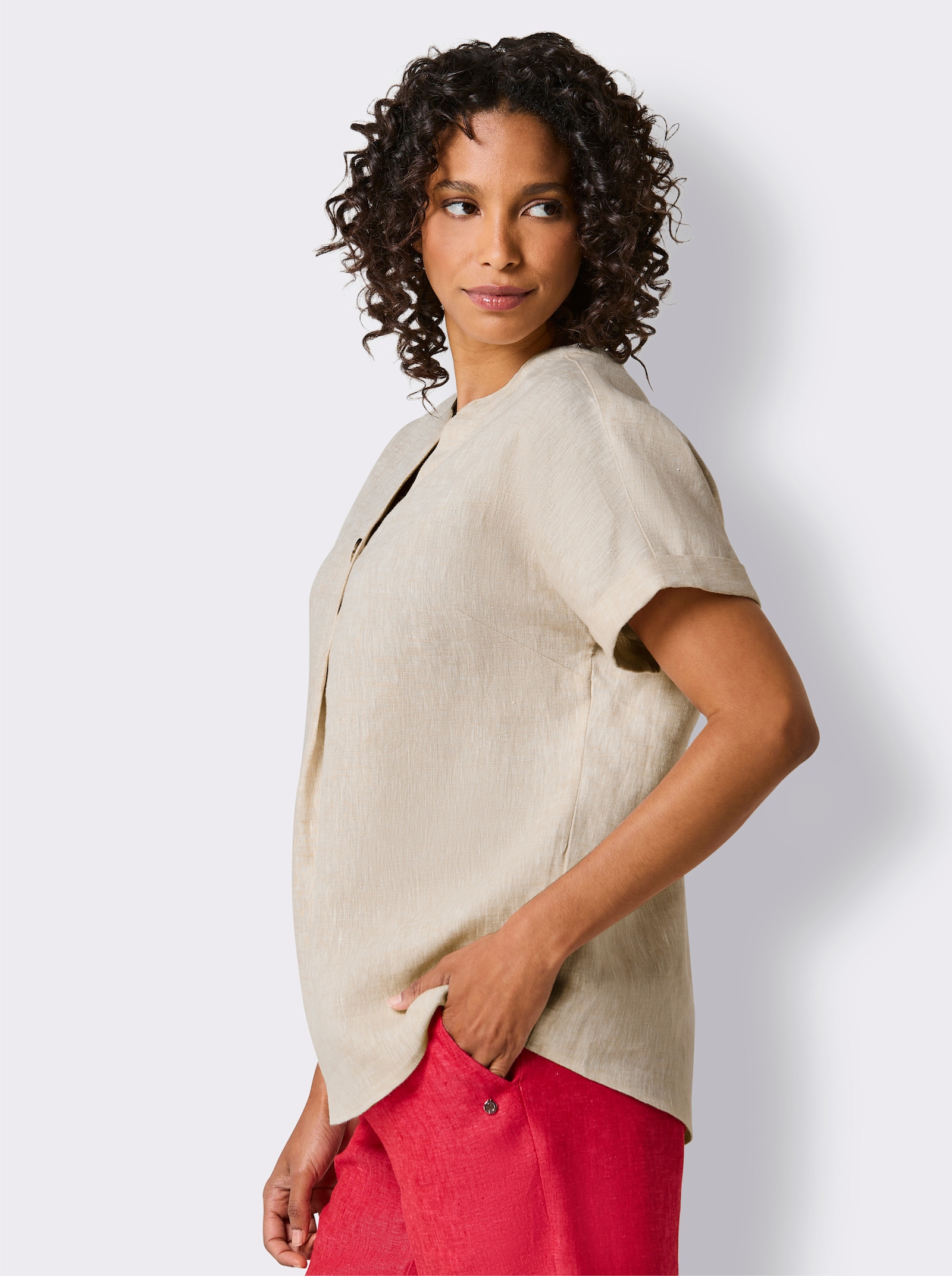 CREATION L PREMIUM Linnen blouse in A-lijn - zand gemêleerd