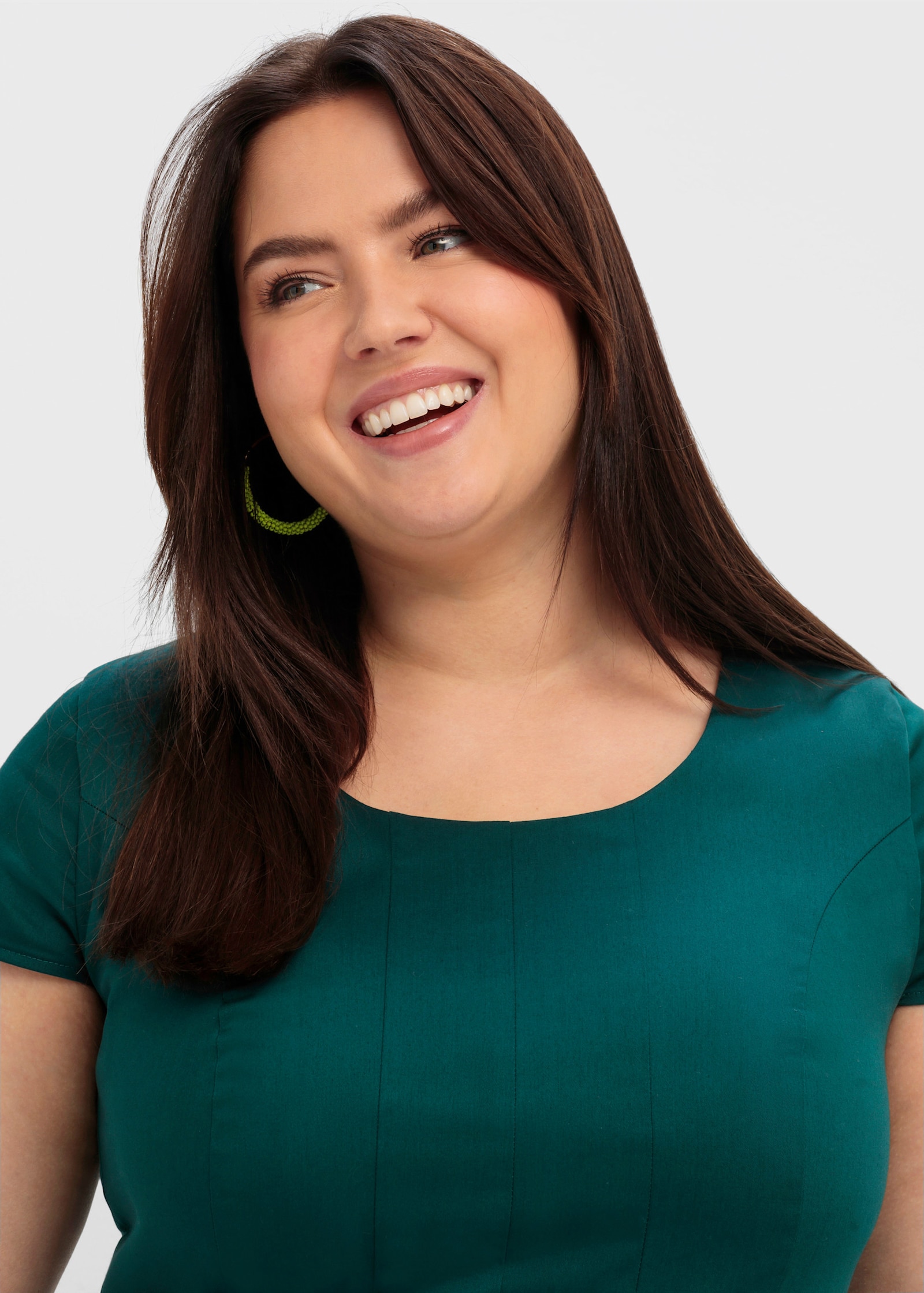 sheego Cocktailjurk in banenmodel - diepgroen