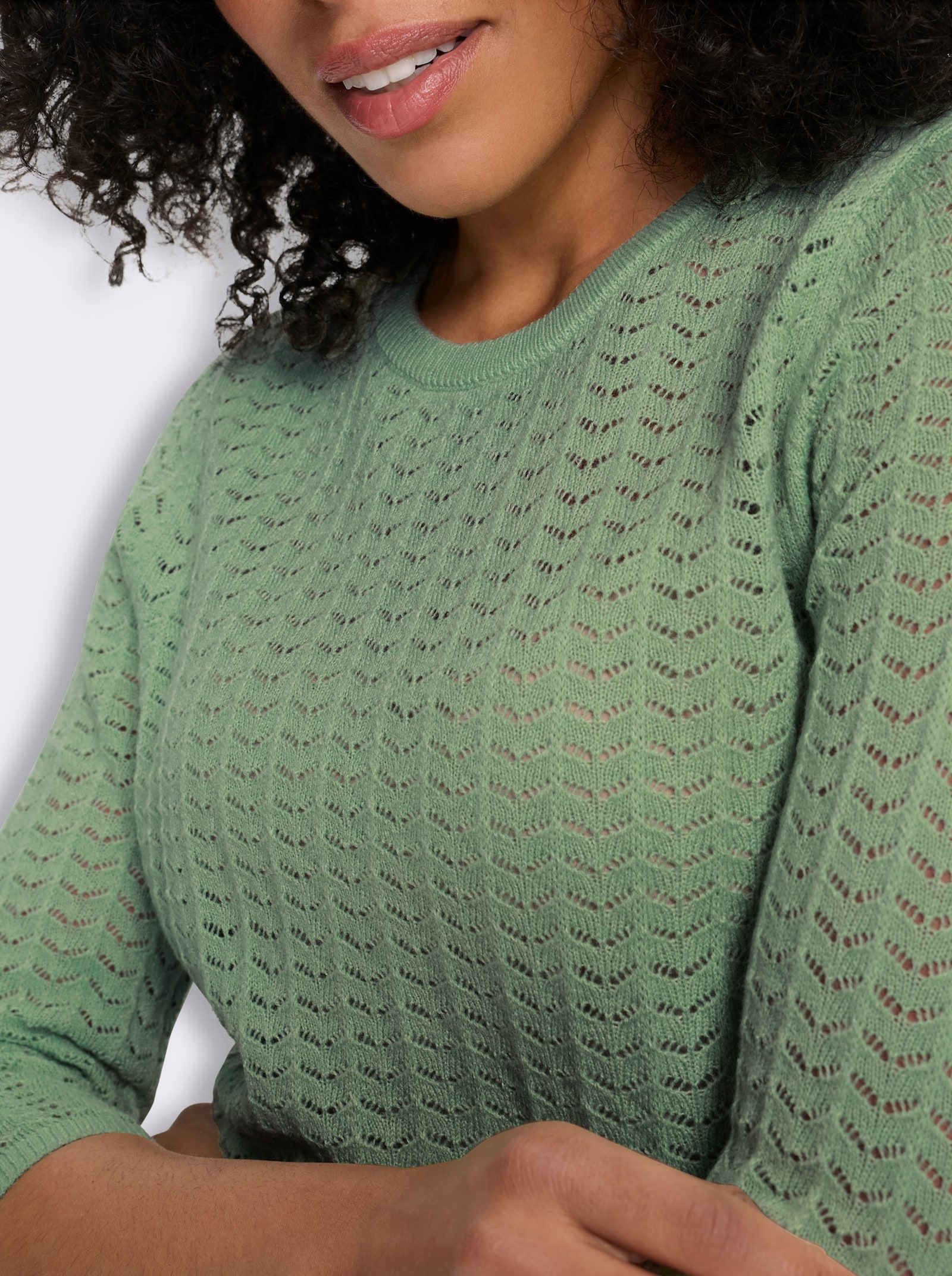 3/4-Arm-Pullover mit Ajour-Muster - eucalyptus