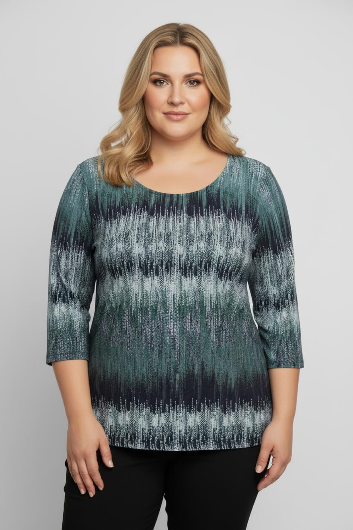 Rundhalsshirt mit 3/4-Ärmeln - marine-apfel-bedruckt