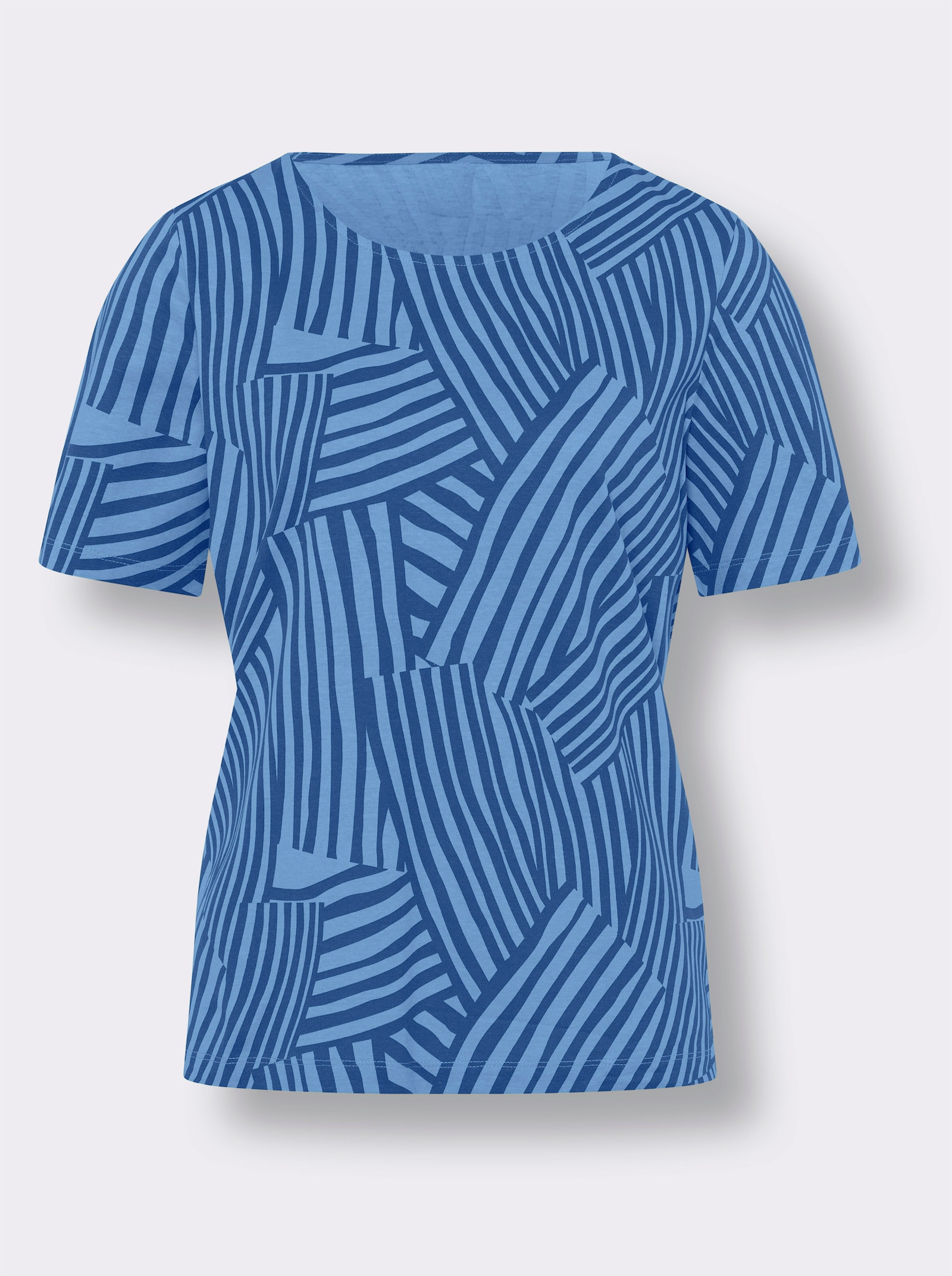 Kurzarmshirt mit Wellenmuster - royalblau-himmelblau-bedruckt