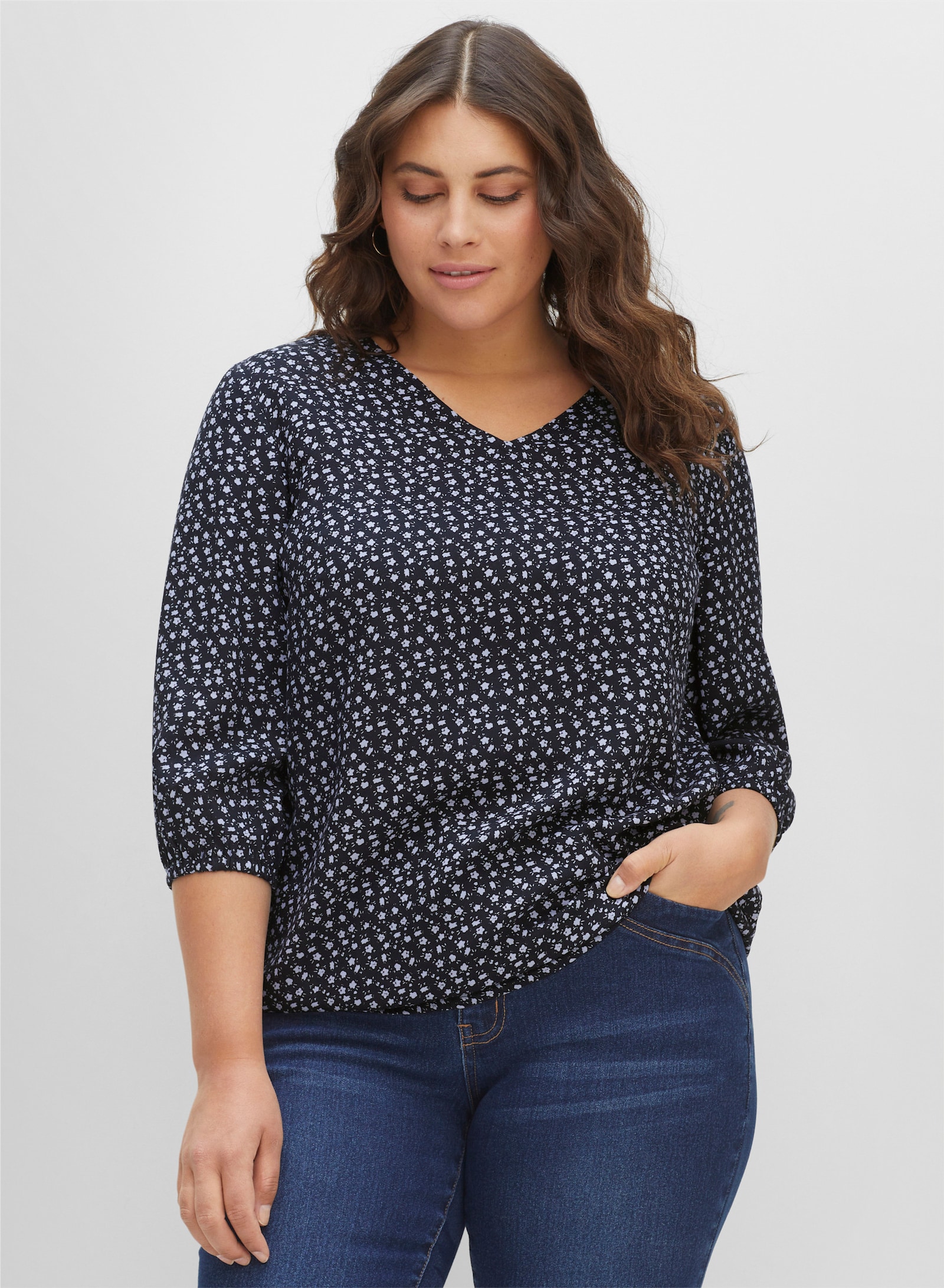 sheego Tuniek met bloemenprint - middenblauw geprint