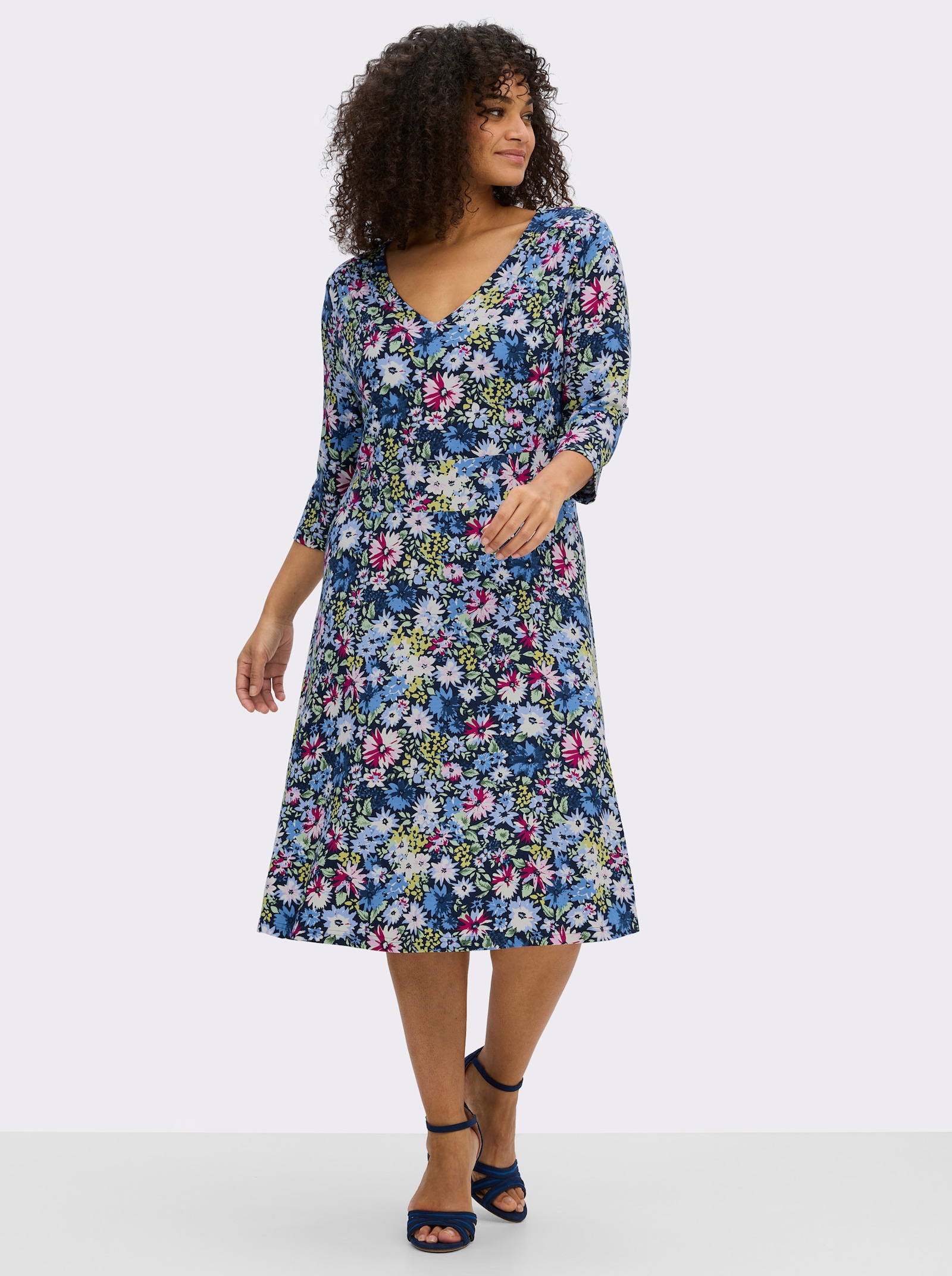 sheego by Joe Browns Jerseykleid mit Blumenprint - tiefblau-himmelblau-gemustert