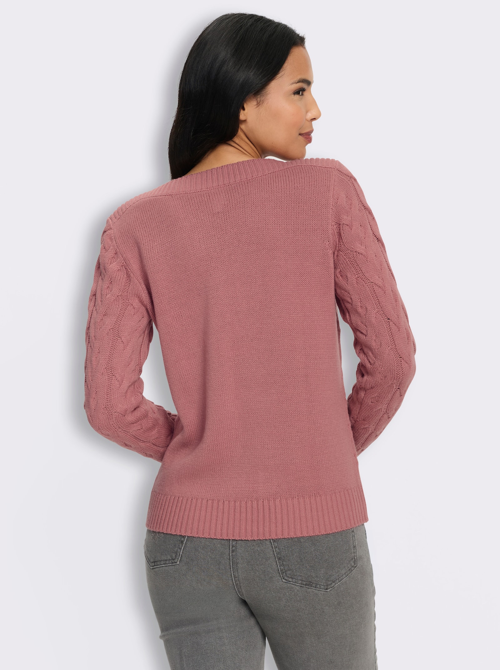 Langarm-Pullover mit Zopfmuster - rosenholz