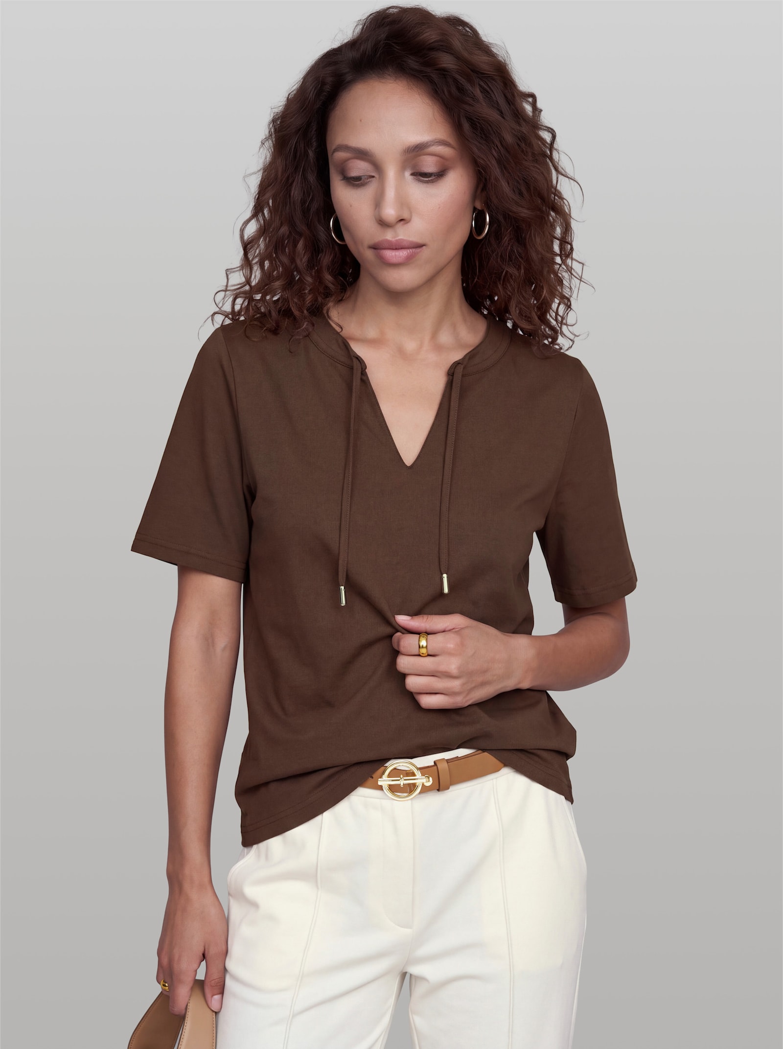 heine Shirt mit Bindeband - schoko