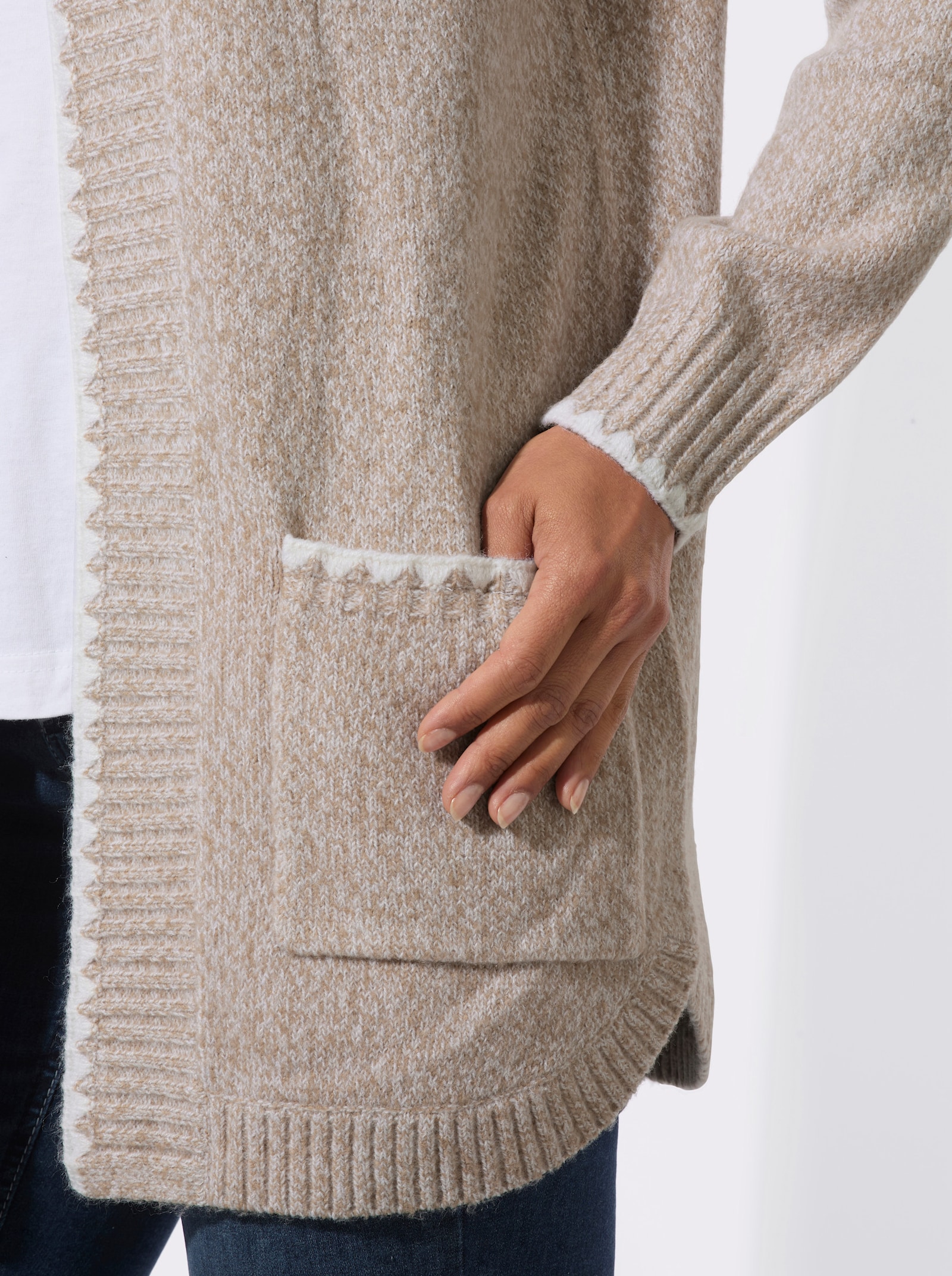Longstrickjacke in Melange-Garn - sesam-meliert
