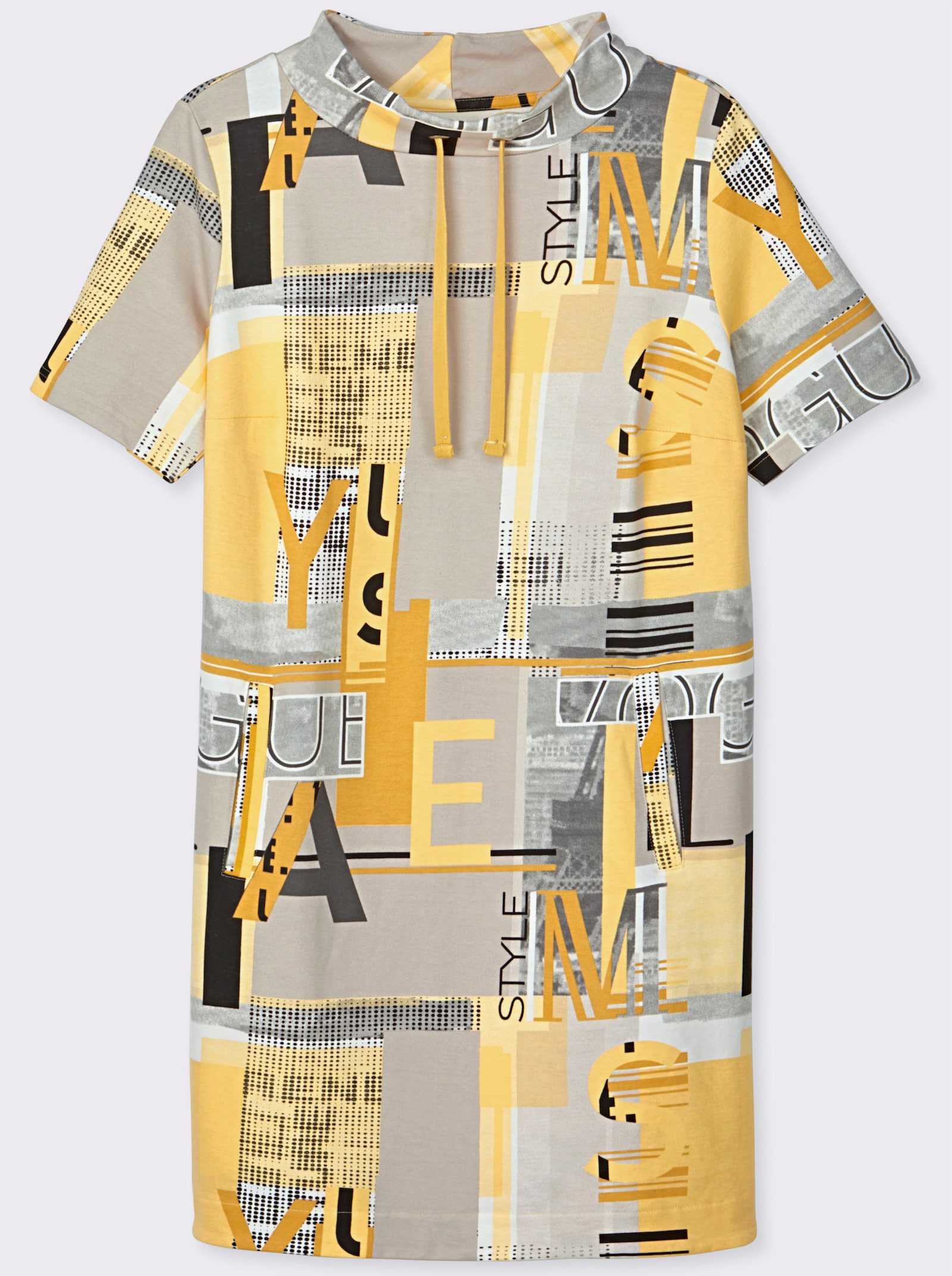 Jerseykleid mit Lettering-Print - ocker-sand-bedruckt
