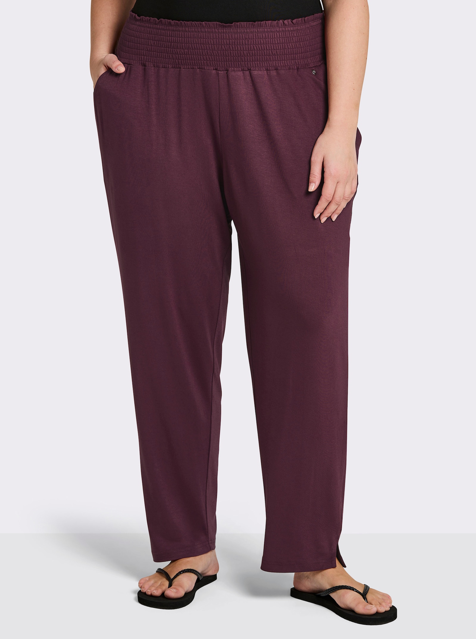sheego Comfortbroek met brede smokband, wijd model - bordeaux