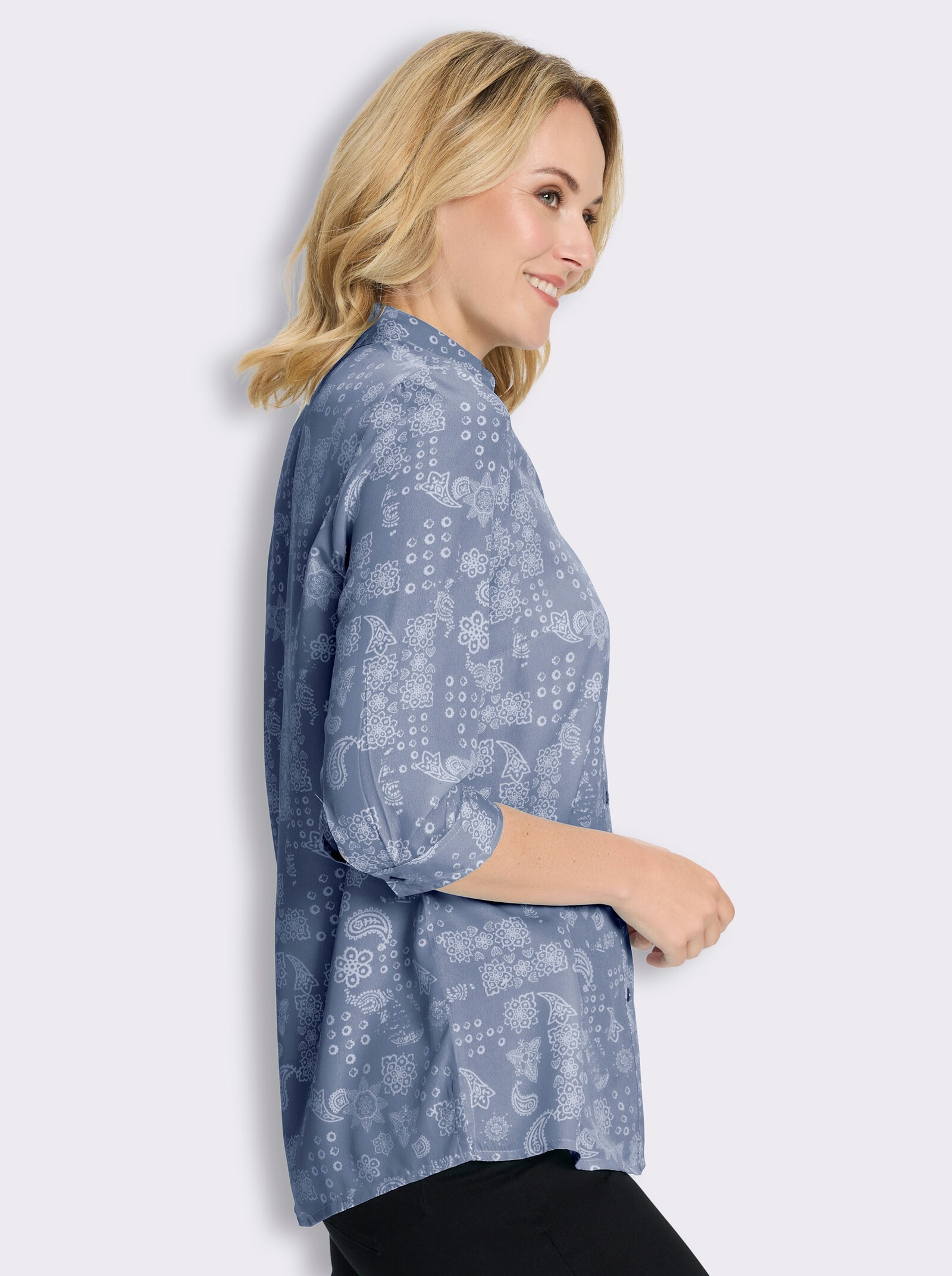 Longbluse mit Paisley-Print - taubenblau-weiß-bedruckt