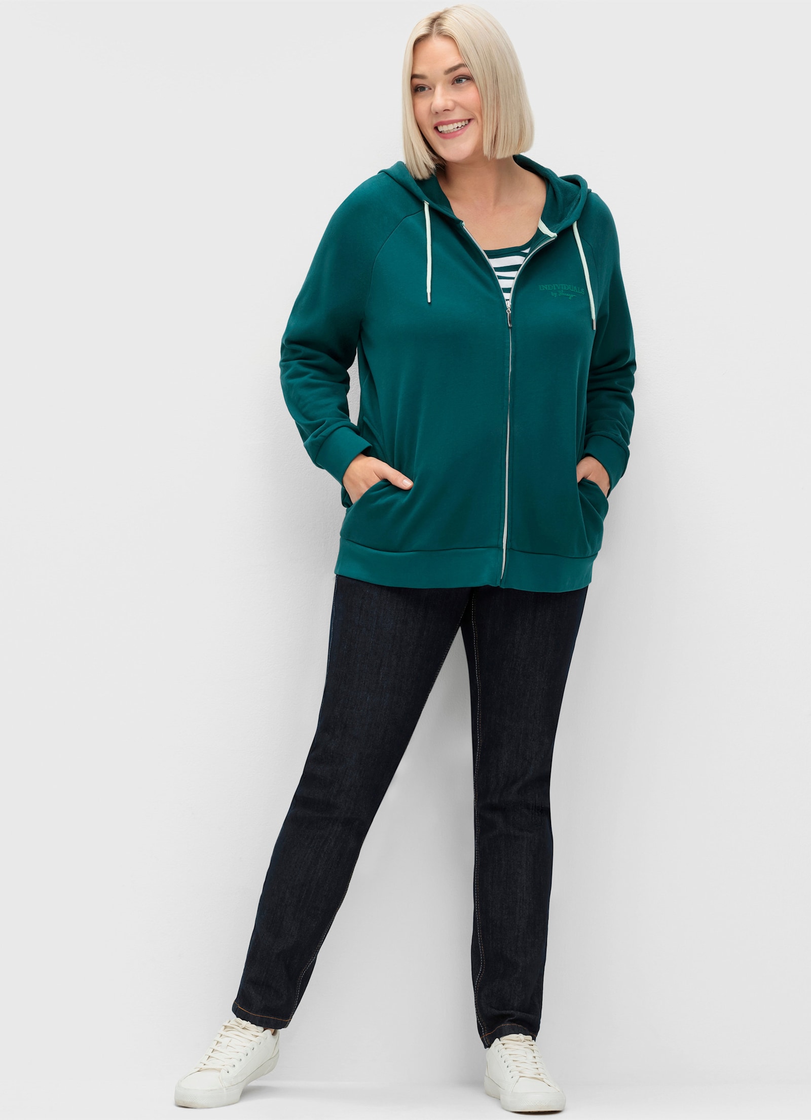 sheego Sweatjacke mit Kapuze - petrol