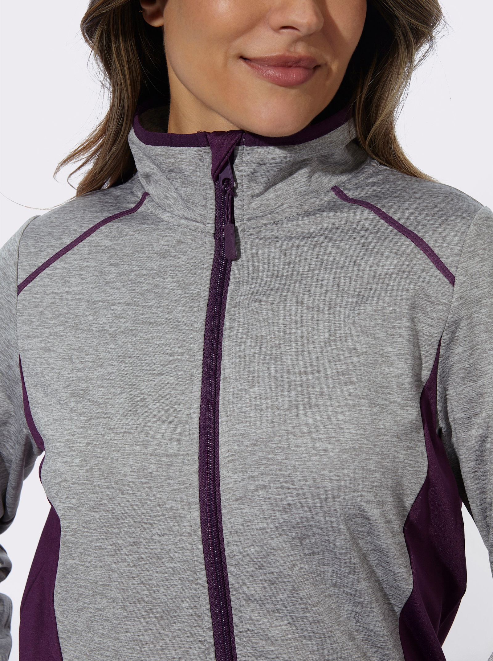 Sportjacke mit kontrastfarbenen Einsätzen - grau-meliert-traube