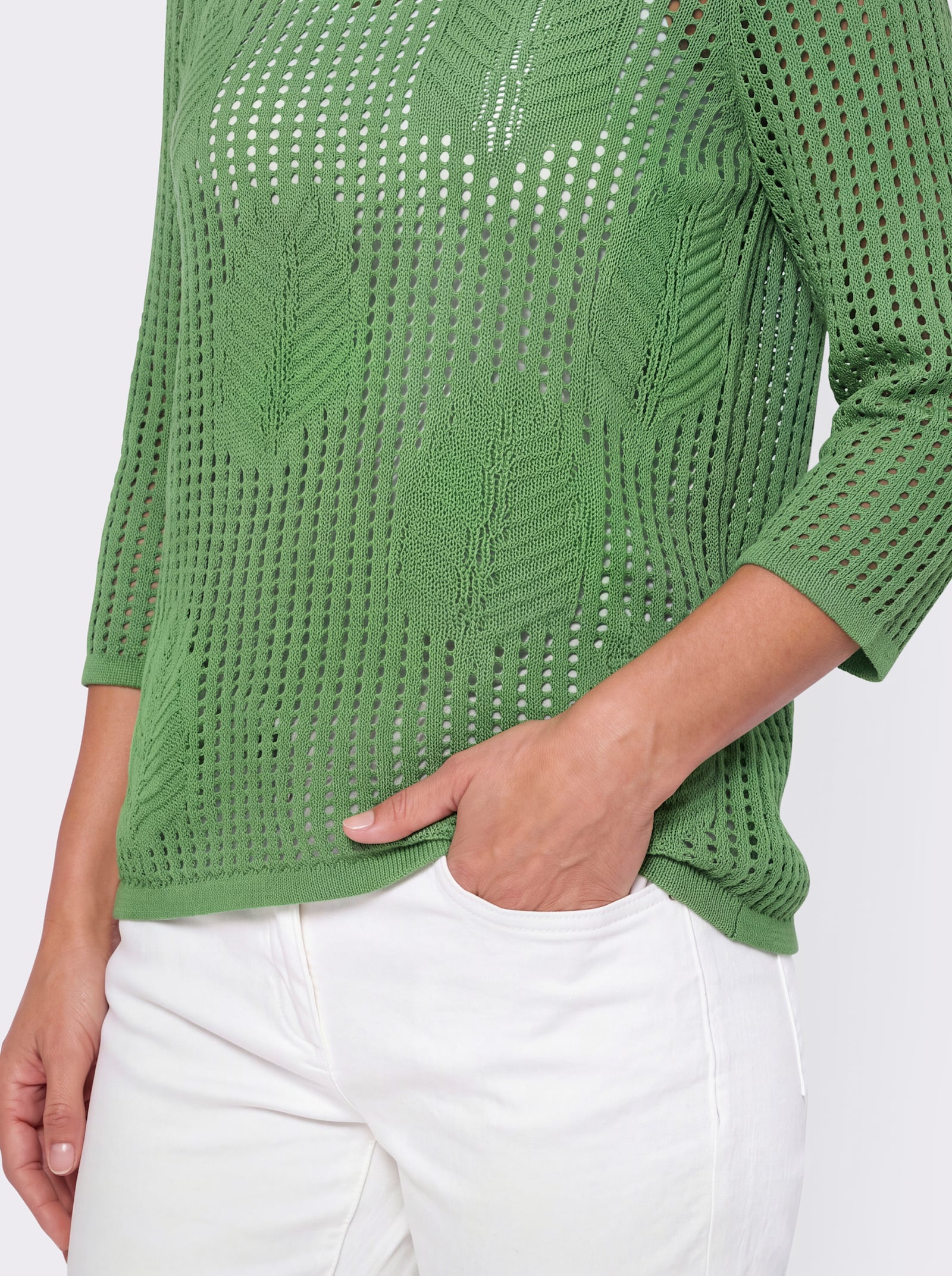 Baumwollpullover mit Ajour- und Blättermuster - apfel