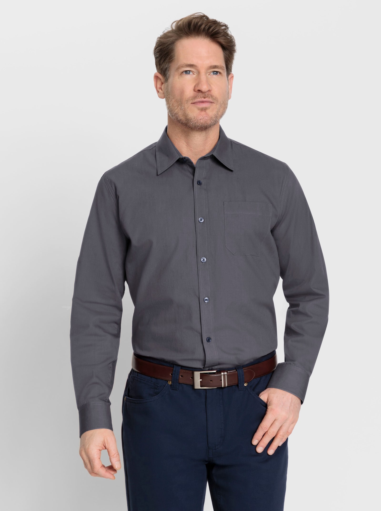 Marco Donati Långärmad skjorta i strykfritt material - antracit