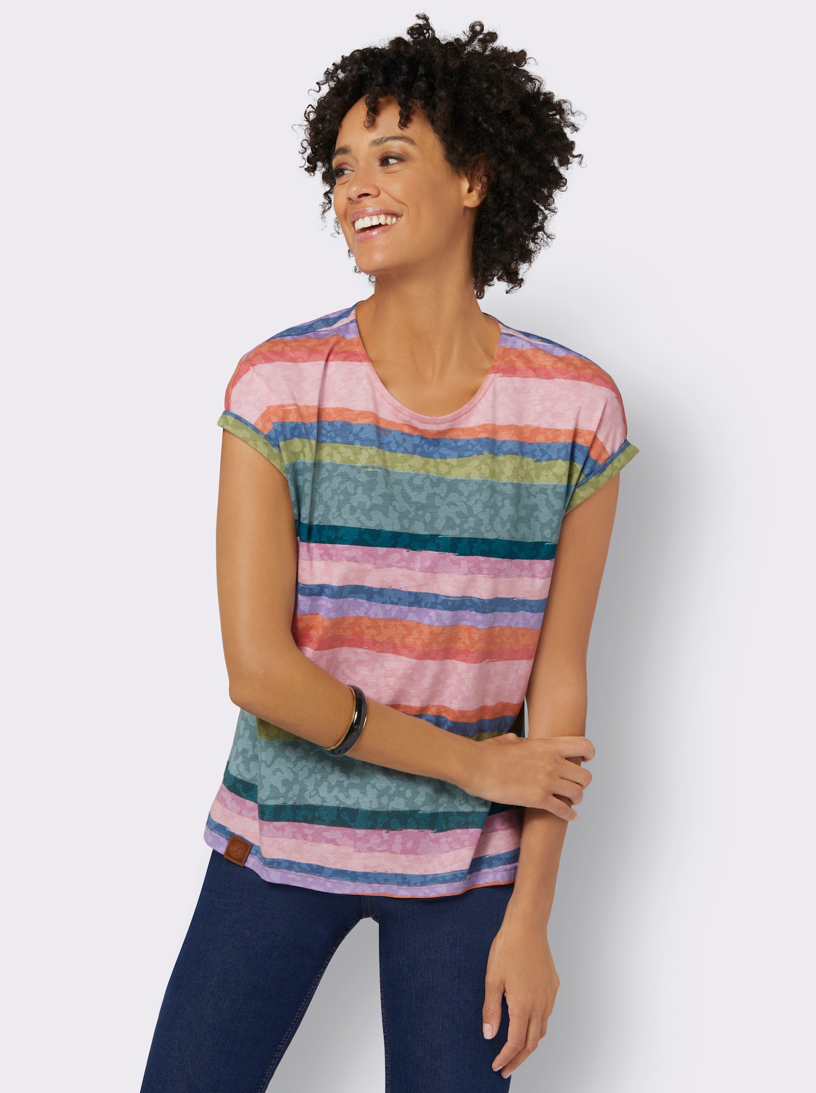 Ringelshirt mit Laser-Druck - rosenquarz-jade-geringelt