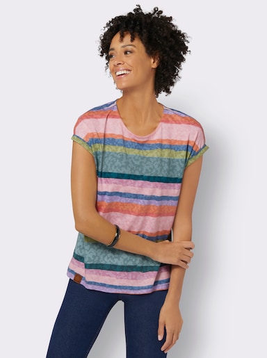 Ringelshirt mit Laser-Druck - rosenquarz-jade-geringelt