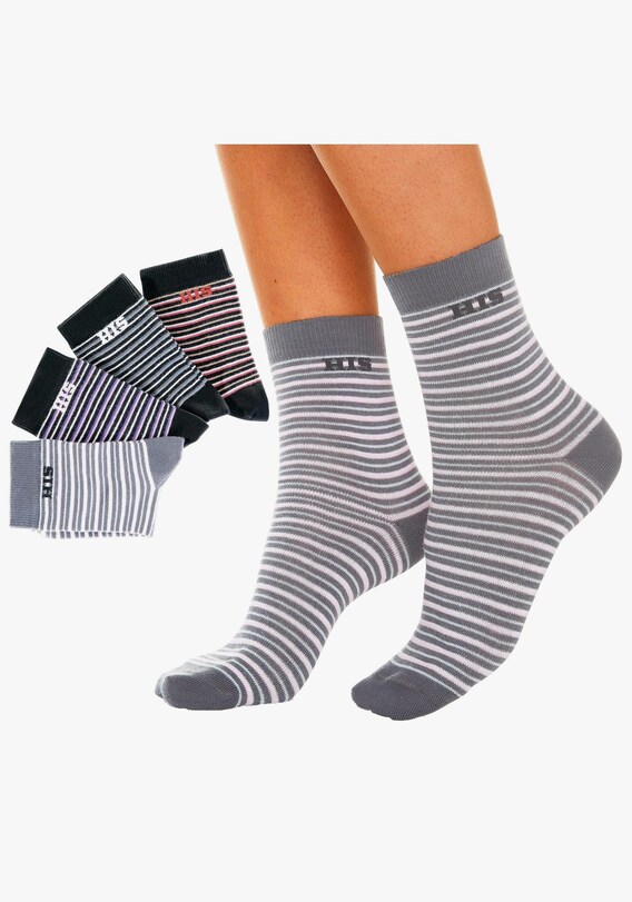 H.I.S Basicsocken - 1x grau-schwarz + 1x dunkelgrau-schwarz + 1x hellgrau + 1x rot-schwarz