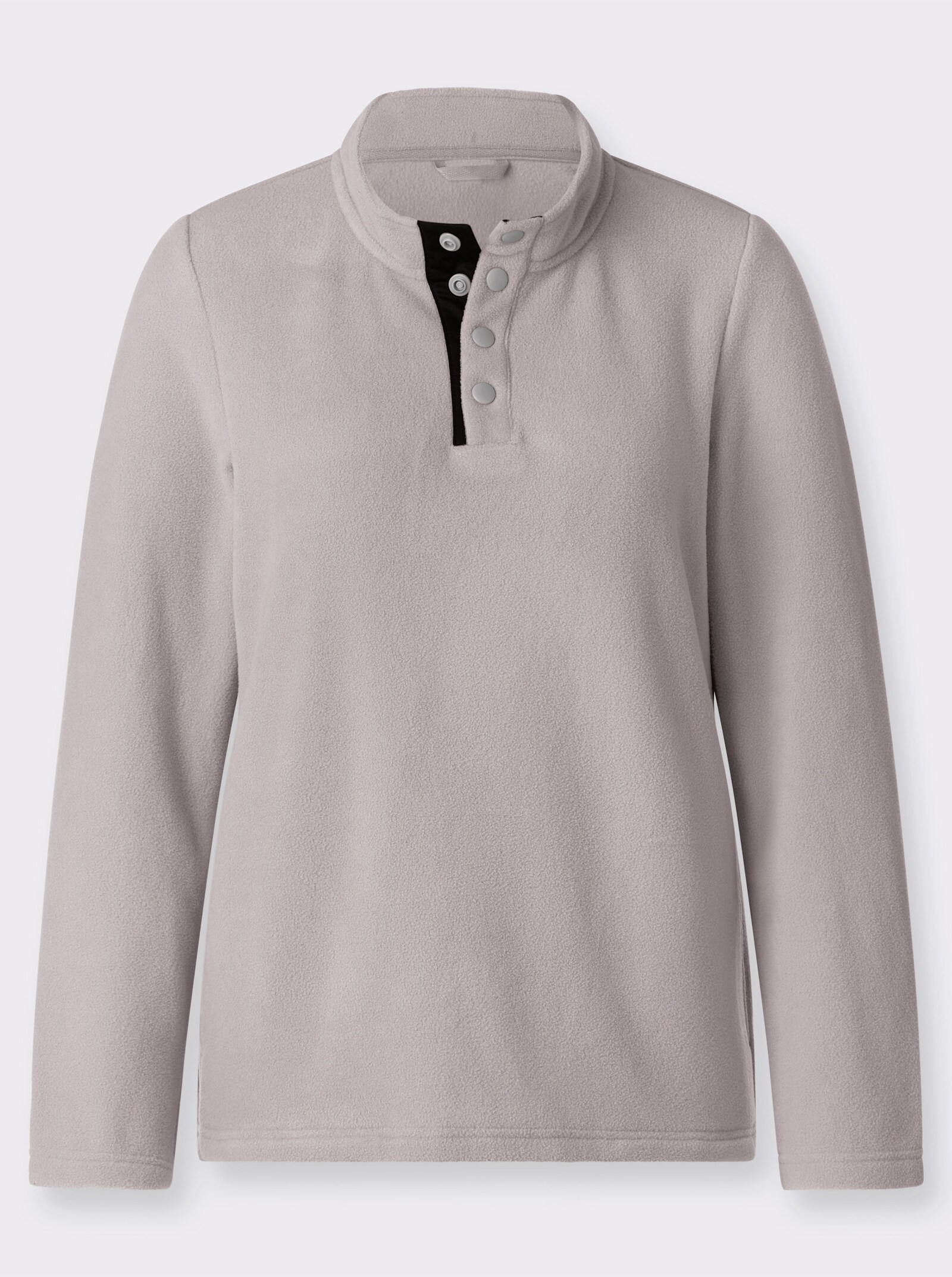 Fleeceshirt mit Stehkragen und Druckknöpfen - steingrau