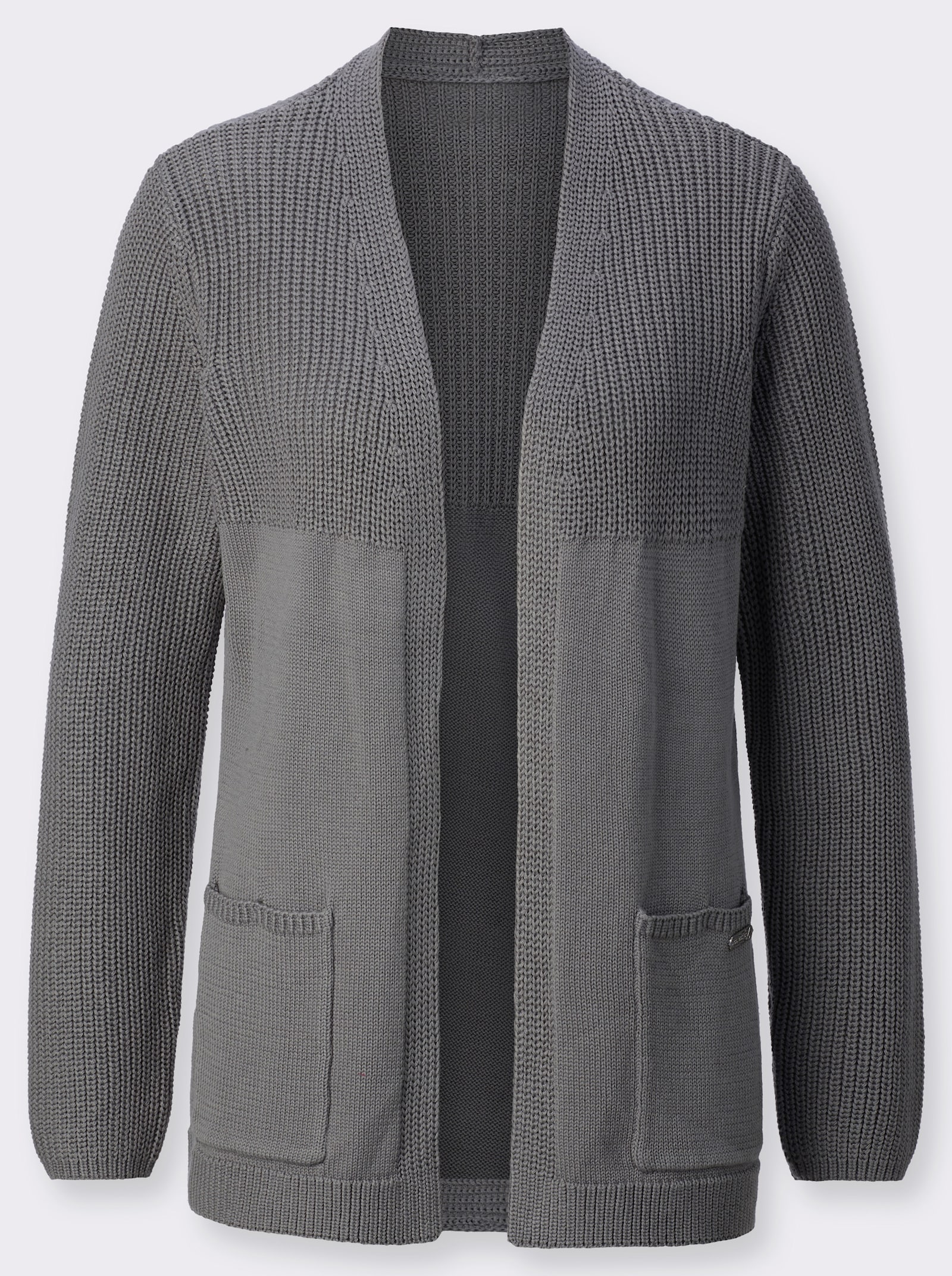 Strickjacke in langer, offener Form - grau