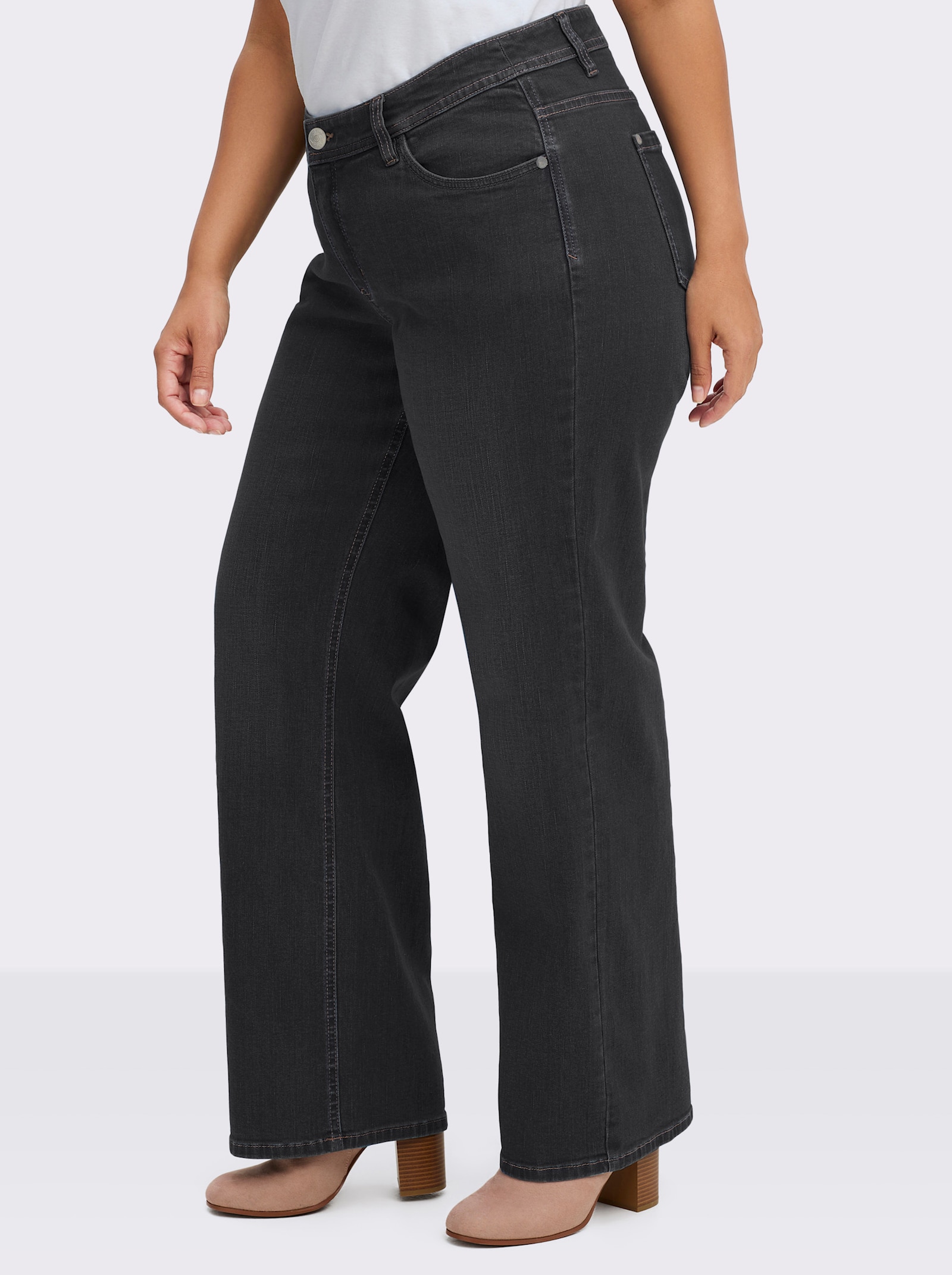 sheego 5-pocketjeans in wijd Palazzo-model - black denim