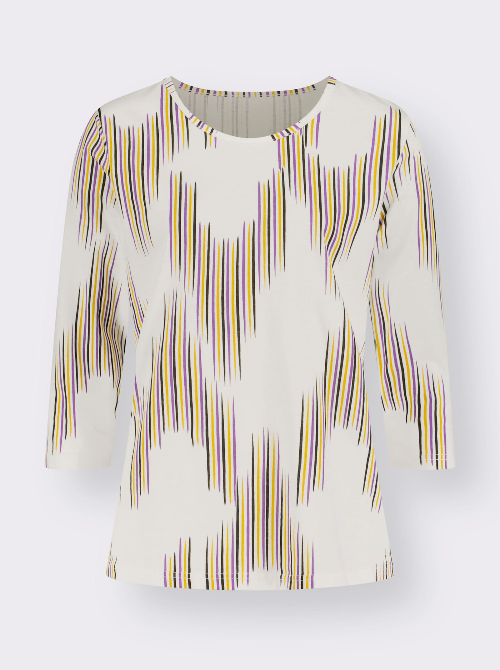 Shirt met 3/4-mouwen van puur katoen - champagne/lila bedrukt