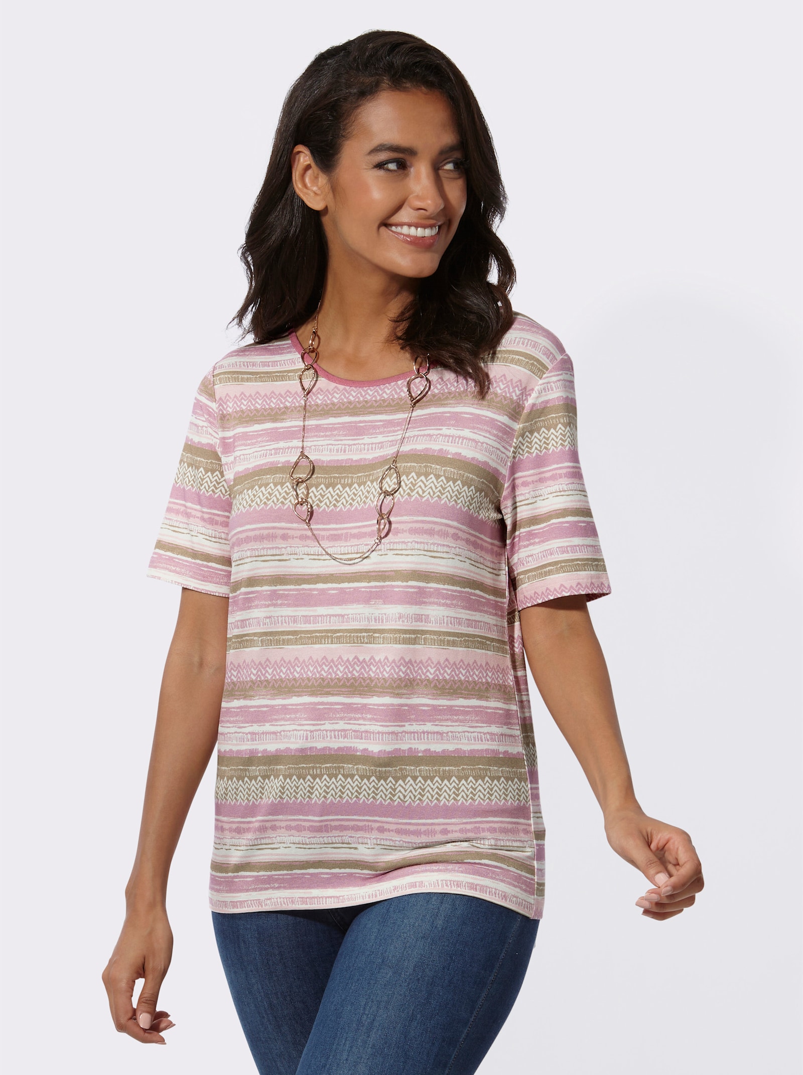 Rundhalsshirt im Druck-Dessin - altrosa-sand-bedruckt