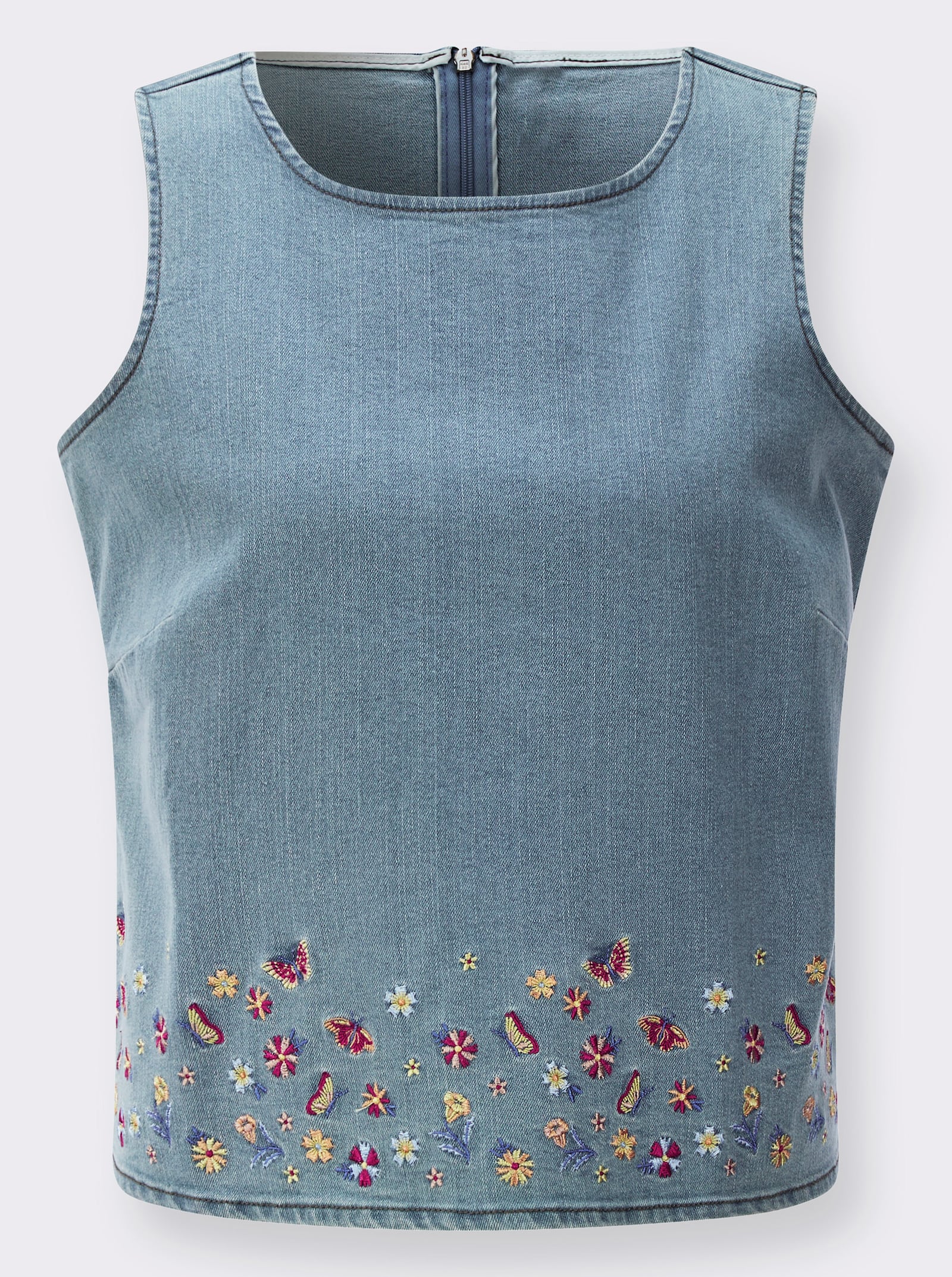 Jeanstop mit Stickerei am Saum - blue-bleached