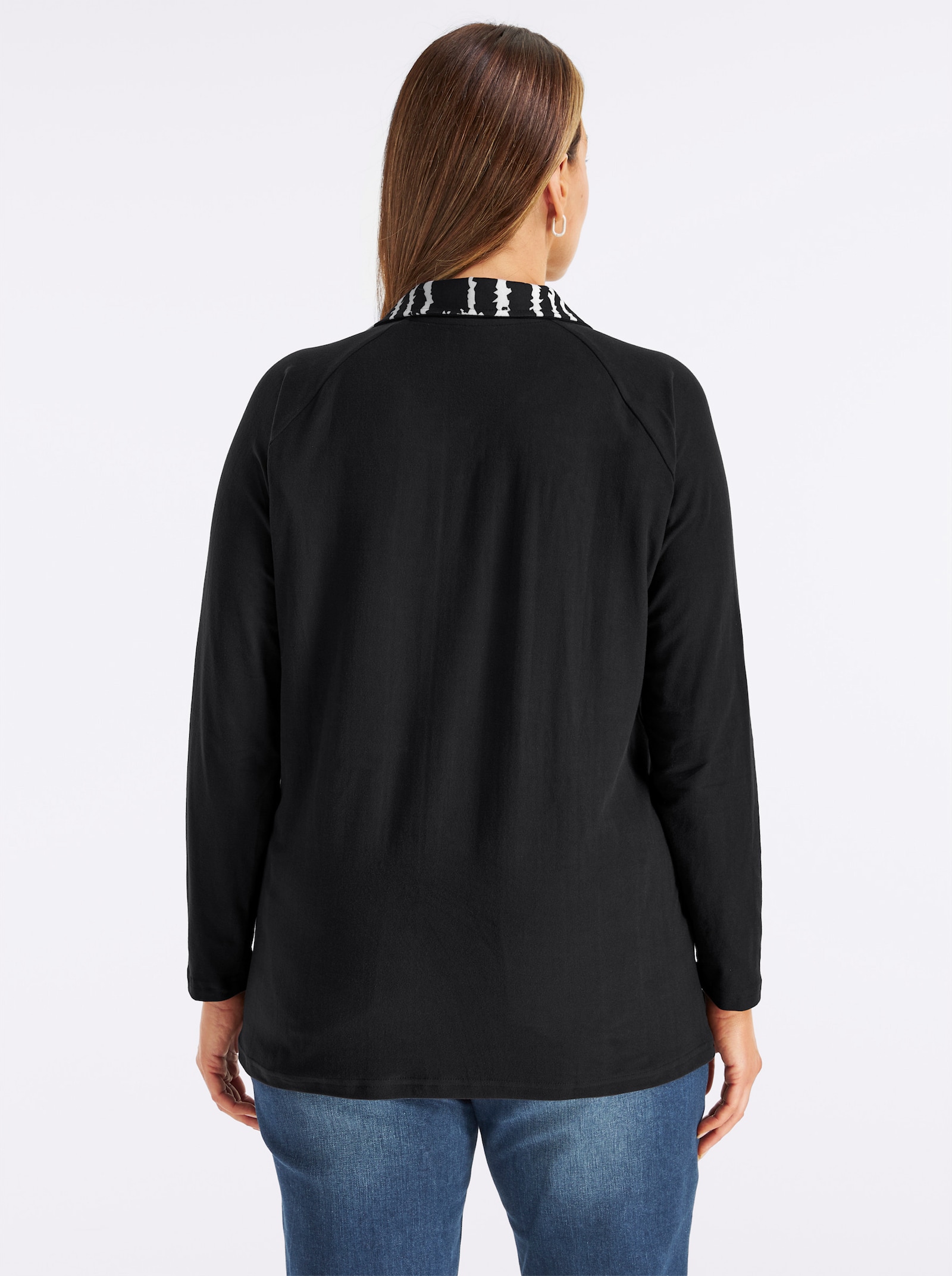 Shirtjacke mit Glitzersteinchen - schwarz-ecru-gemustert