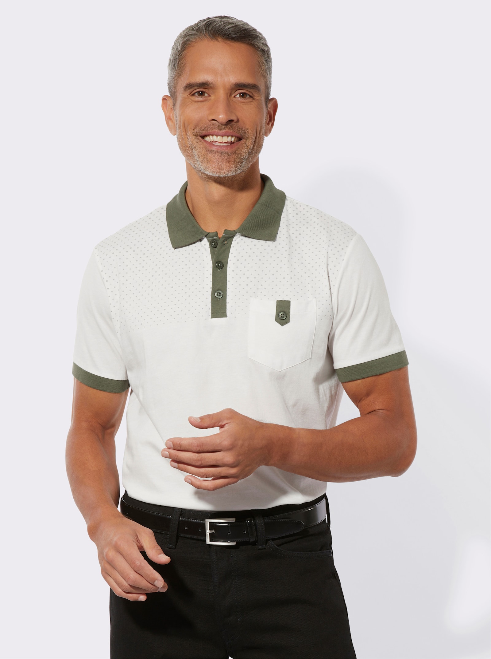 Poloshirt met print voor - ecru/kaki