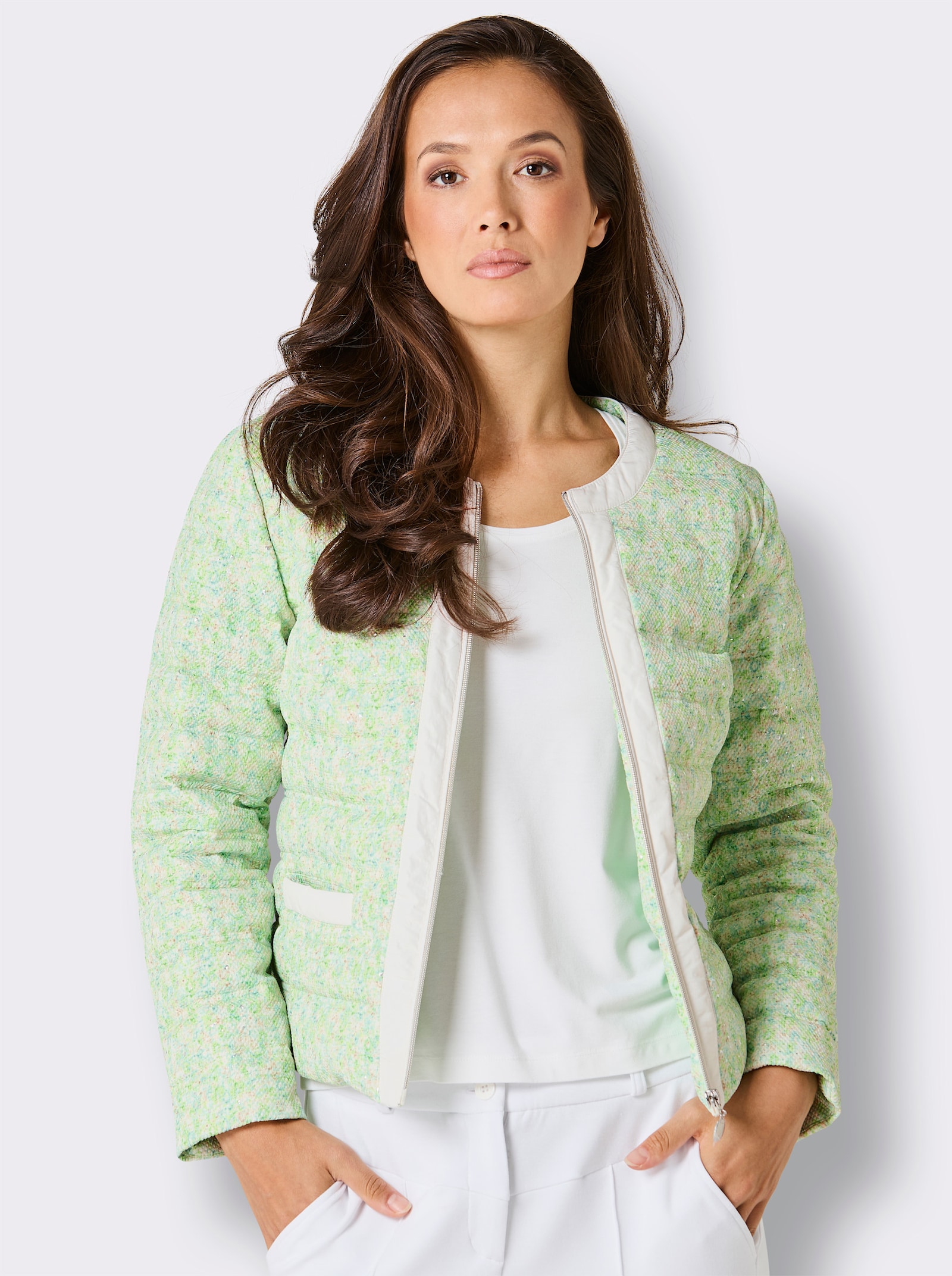 CREATION L PREMIUM Veste en duvet avec motif matelassé horizontal - réséda-écru imprimé