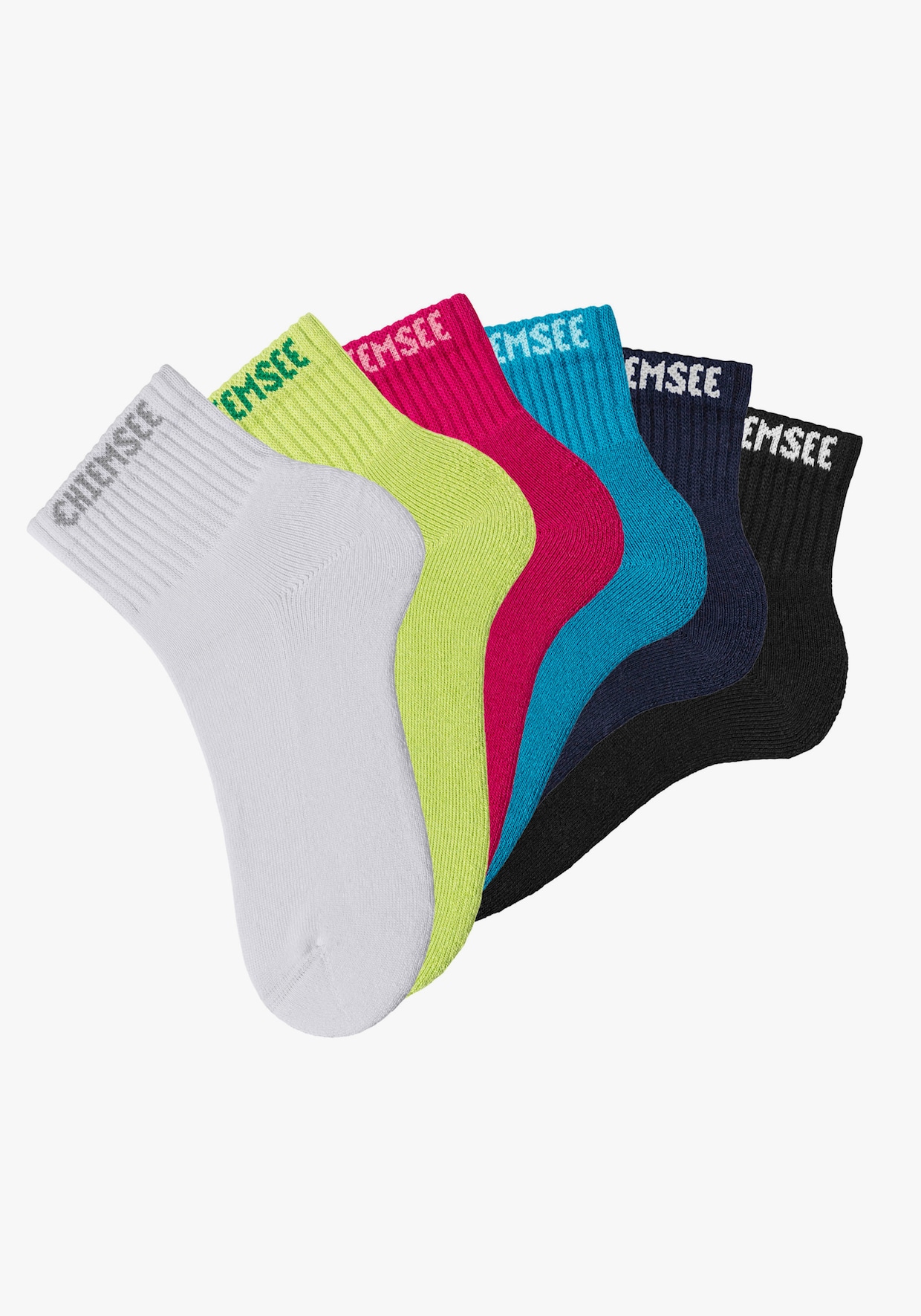 Chiemsee Kurzsocken - 1xpink, 1xschwarz, 1xlimone, 1xweiß, 1xtürkis, 1xnavy