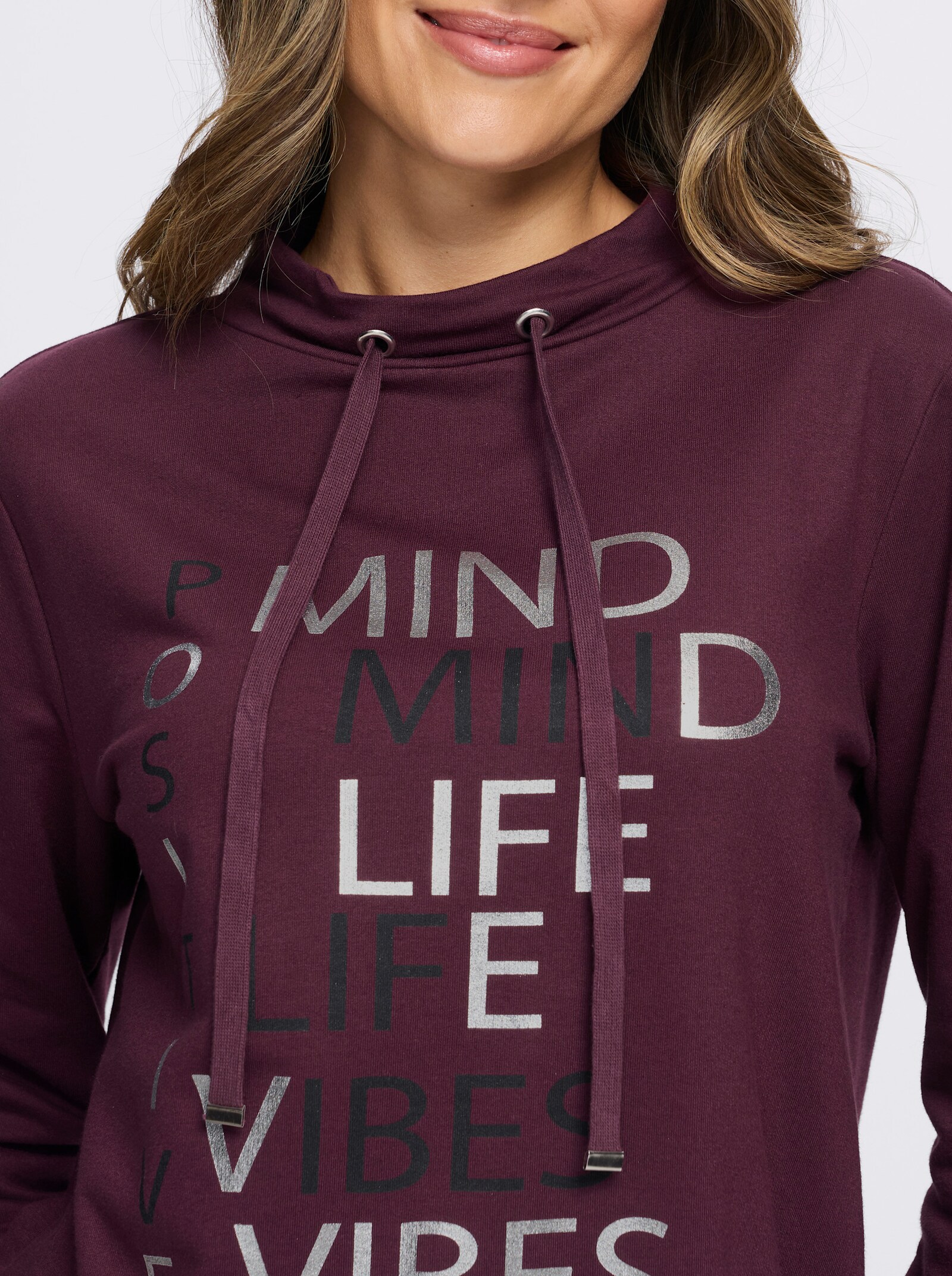 Sweatshirt mit Foliendruck - burgund-schwarz-bedruckt