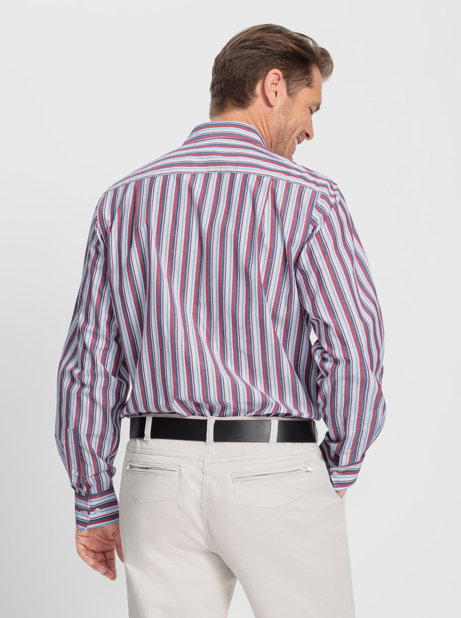 Marco Donati Langarmhemd mit Streifen-Muster, garngefärbt - erdbeere-eisblau-gestreift