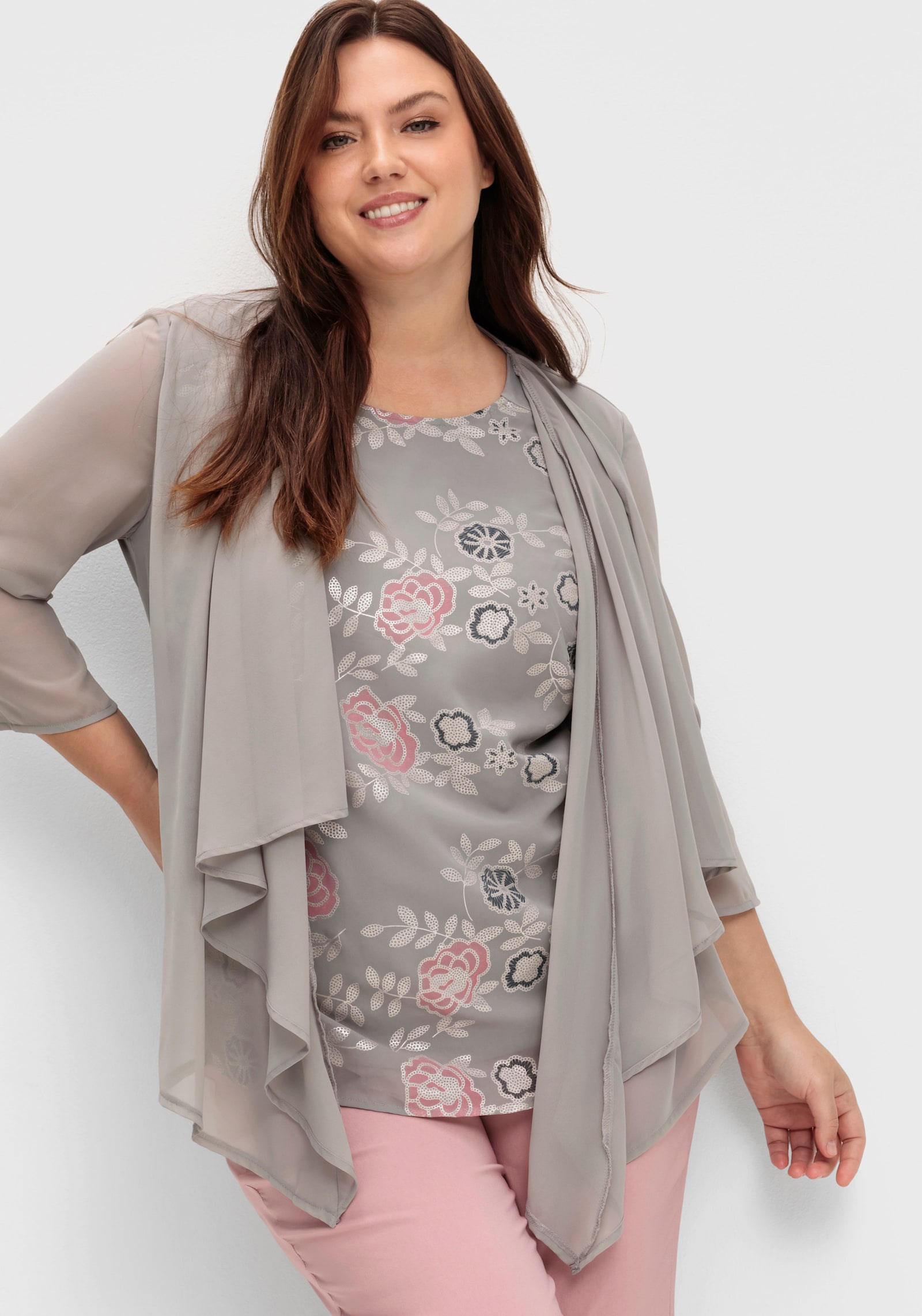 2-in-1-Shirt mit Pailletten-Druck - grau