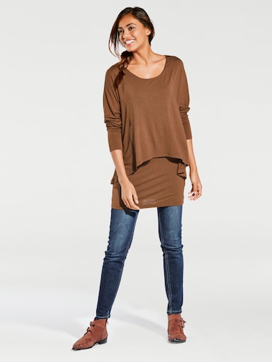 heine Rundhalsshirt mit Fledermaus-Ärmeln - cognac