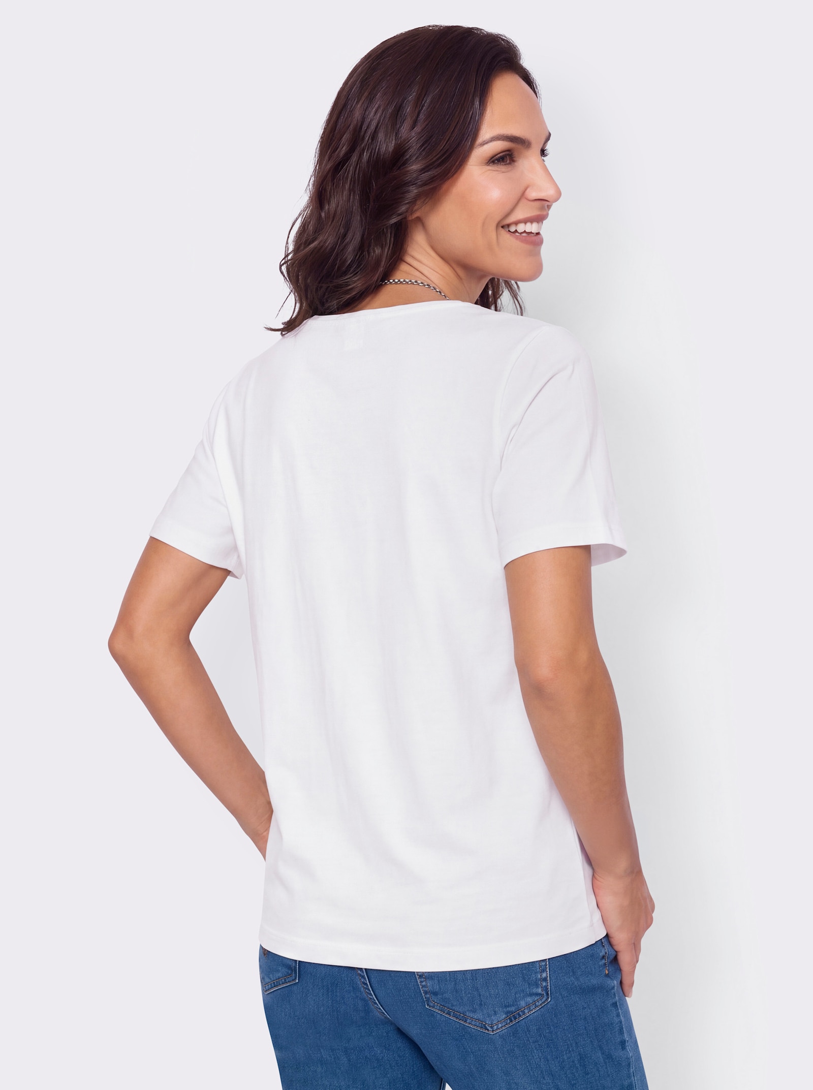 Spitzenshirt mit Rundhals-Ausschnitt - weiß