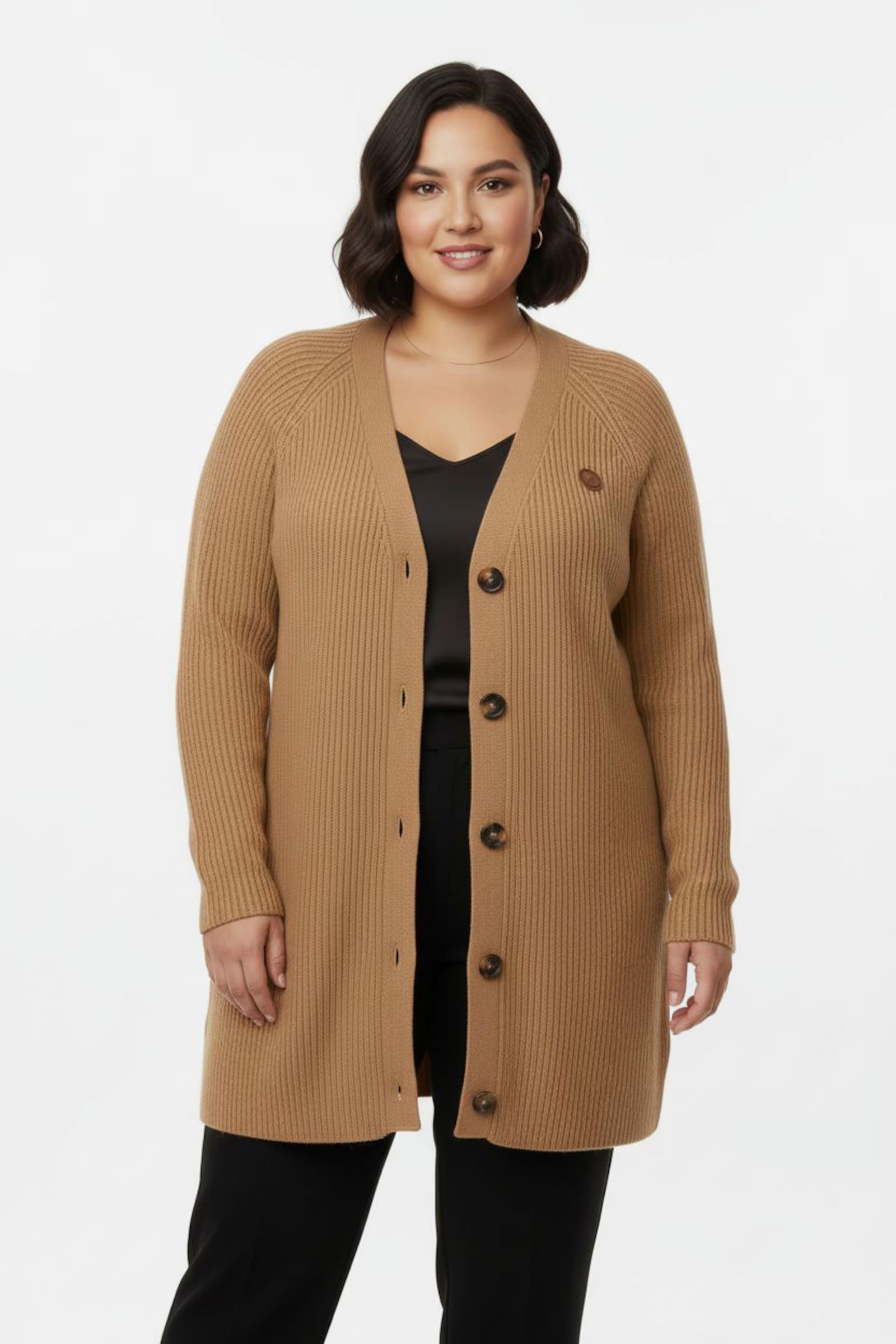 Longstrickjacke in Ripp-Optik - camel